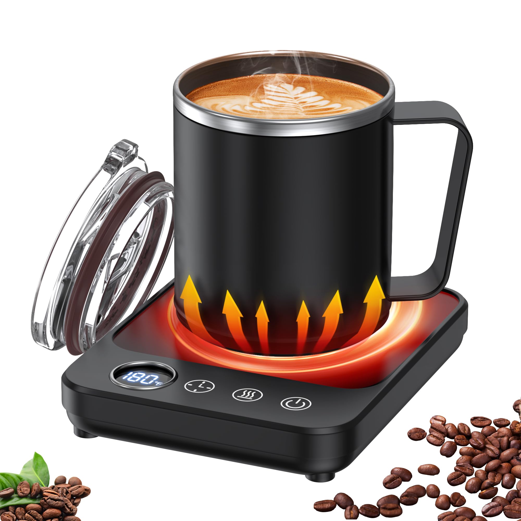 Coffee Mug Warmer & Mug Set for Desk, Electric Cup Warmer with 6 Temp Settings Auto Shut Off, 16oz Heated Plate for Coffee Milk, Valentine Gifts for Women Men, Office Desk Accessories