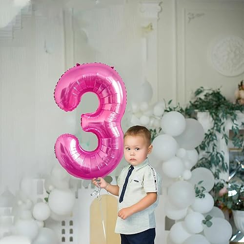 Miniatura 5 de Globo de 3 números rosa de 40 pulgadas, globos de tercer grado de Mylar para niños de 3 años de edad, decoración de fiesta de cumpleaños, boda,
