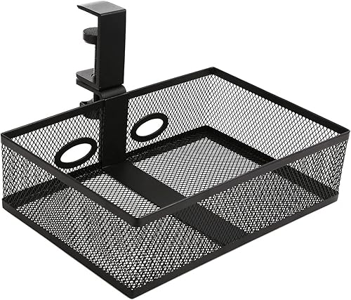 SNADYAH Organizador de escritorio de malla y cajón giratorio con abrazadera, organizador de escritorio oculto para escritorio, sistema de montaje