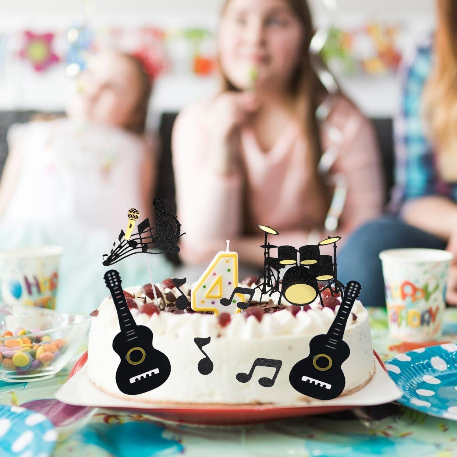 Rock And Roll Decorazioni Per Torte: Set Tema Musicale Con Chitarra, Note, Fiamme - Ideale Per Feste