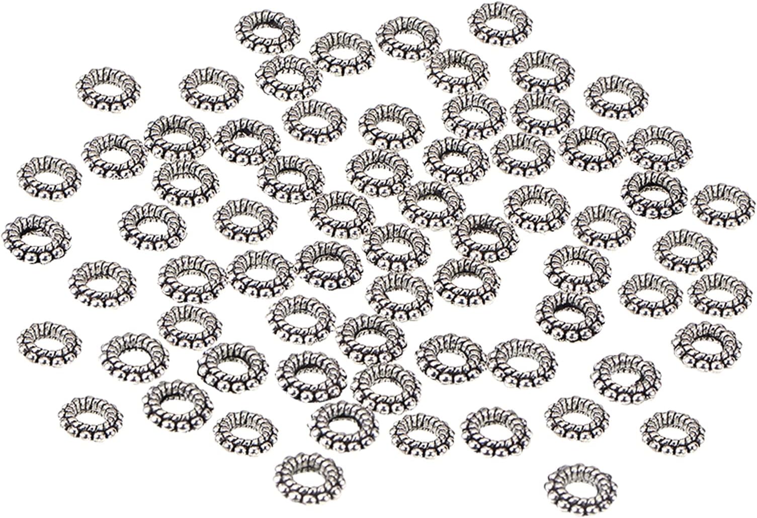 PH PandaHall 200pcs Large Hole Spacer Beads Tibetan Alloy Antique Silver Donut Rondelle Jewelry Spacers for Bracelet Jewelry Making, 8x2mm, Hole: 3mm