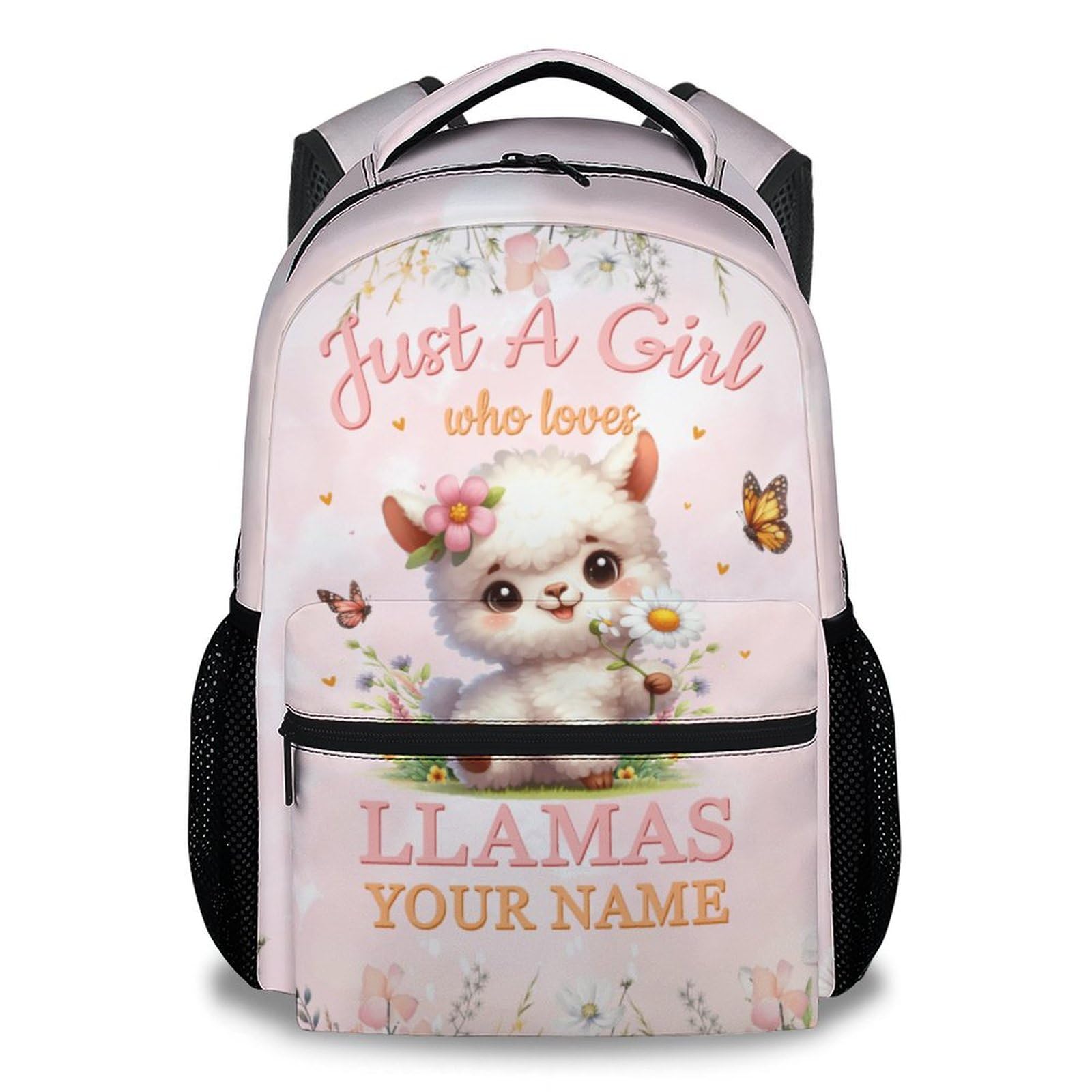PUREGIFTS Custom Llamas Backpacks Kids Girls, 17 Inch Cute Backpack for Primary School, Pink Lightweight Durable Bookbag for Student