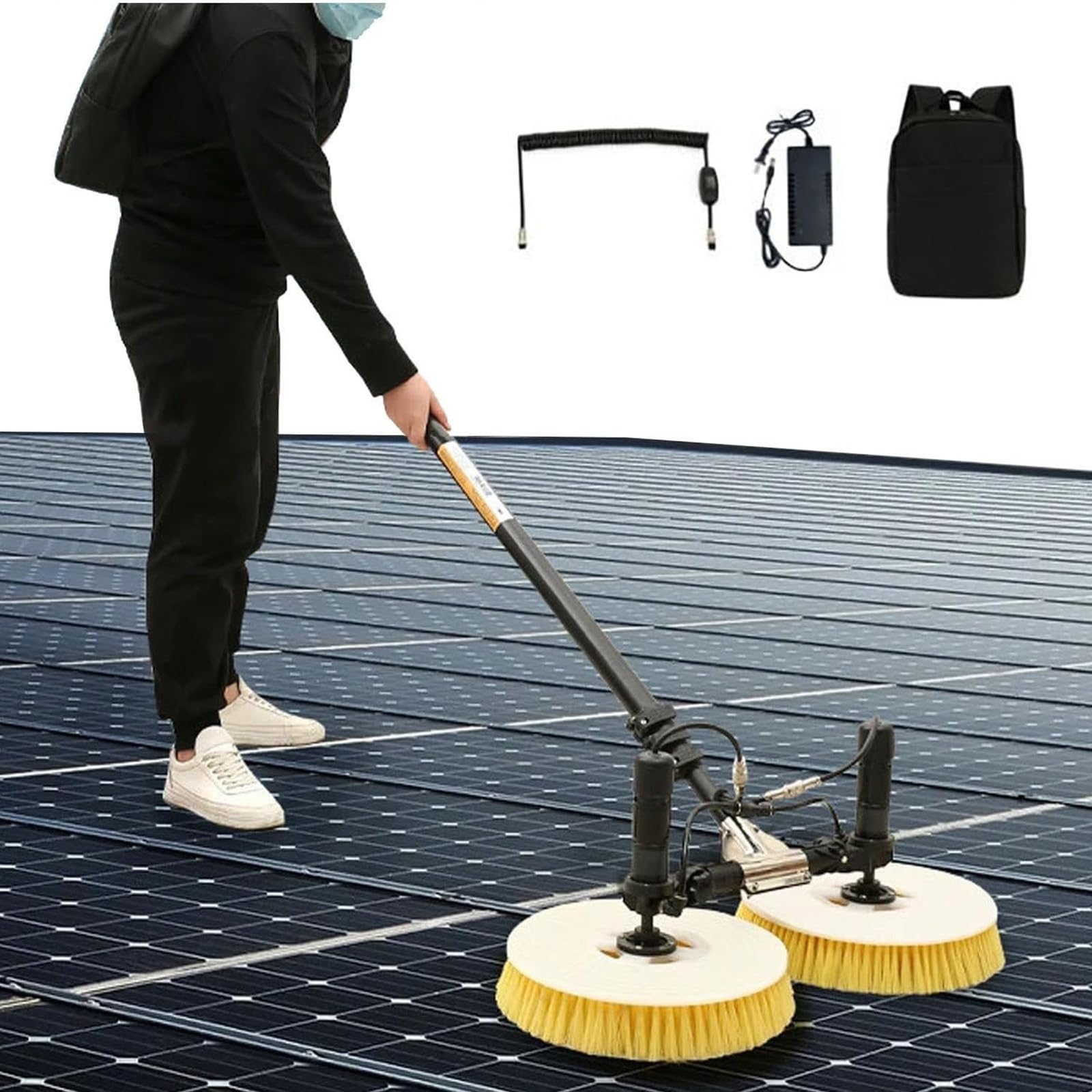 IUokLU Solar Panel Cleaning Kit with Rotating Brush and Water Fed Pole for Window and Roof Maintenance