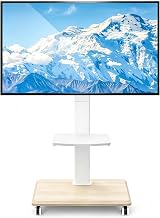 Rfiver TV Stand with Casters, Wall Mount, TV Stand, 32-65 Inches, TV Stand, Movable, Load Capacity 88.2 lbs (40 kg), Light Oak | ラック回転, 高さ調整可能, 木製ベース, VESA400x400まで