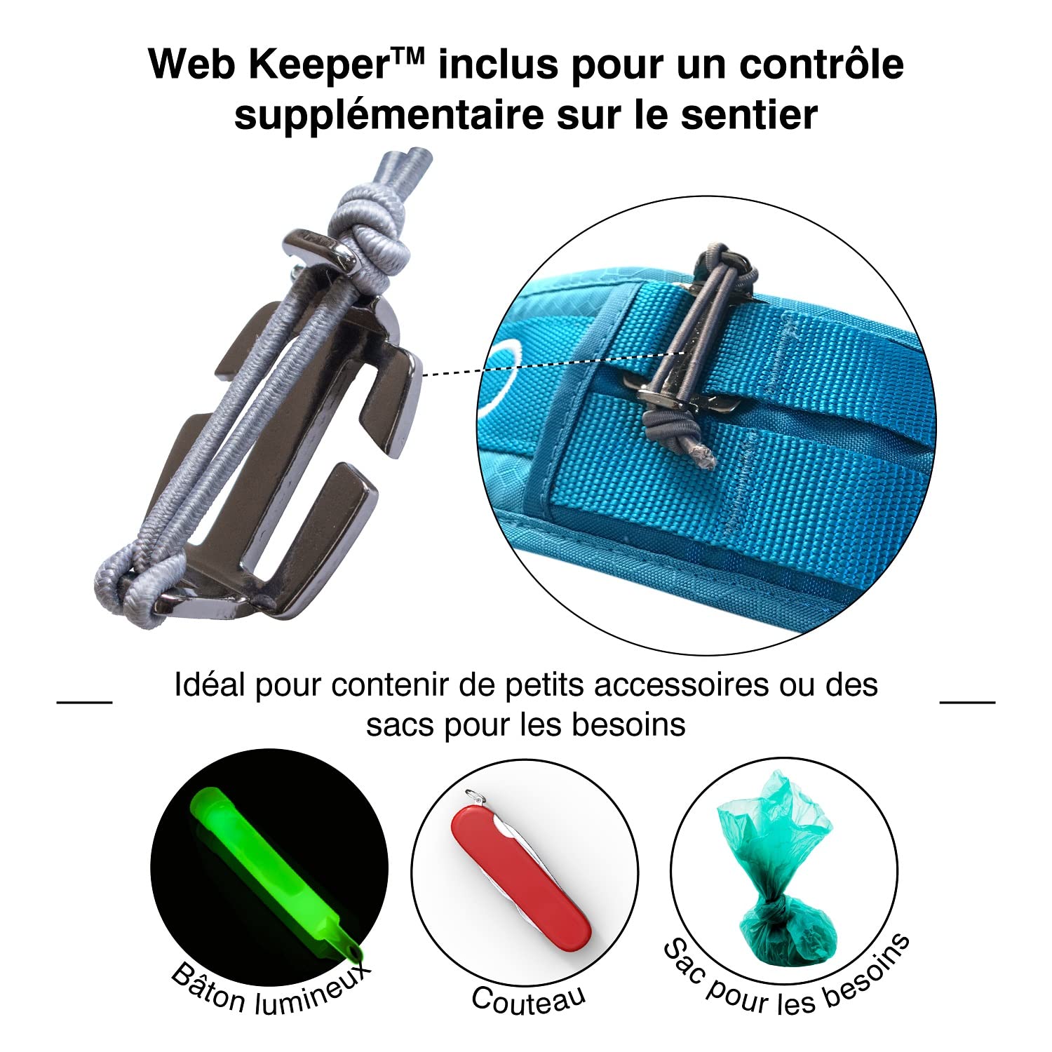 Kurgo Ceinture Ventrale RSG, Ceinture de Course ou Promenade Mains Libres Canicross, réglable, Bande réfléchissante, Compatible Molle, Bleue