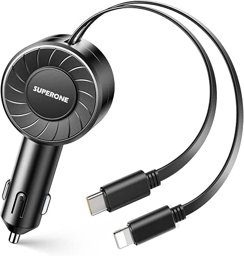 SUPERONE Retractable Car Charger, Small iPhone Car Charger Fast Charging,
