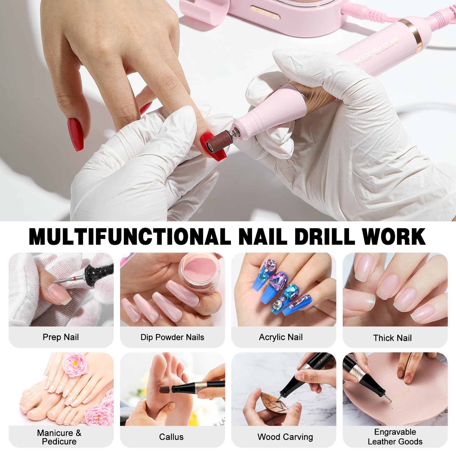 Yokefellow Professionelle Nagelbohrmaschine 40000RPM Tragbare Elektrische Nagelfeile mit 17 Bohrern Nagelbohrer Maschine Kit Maniküre Salon & Zuhause UK