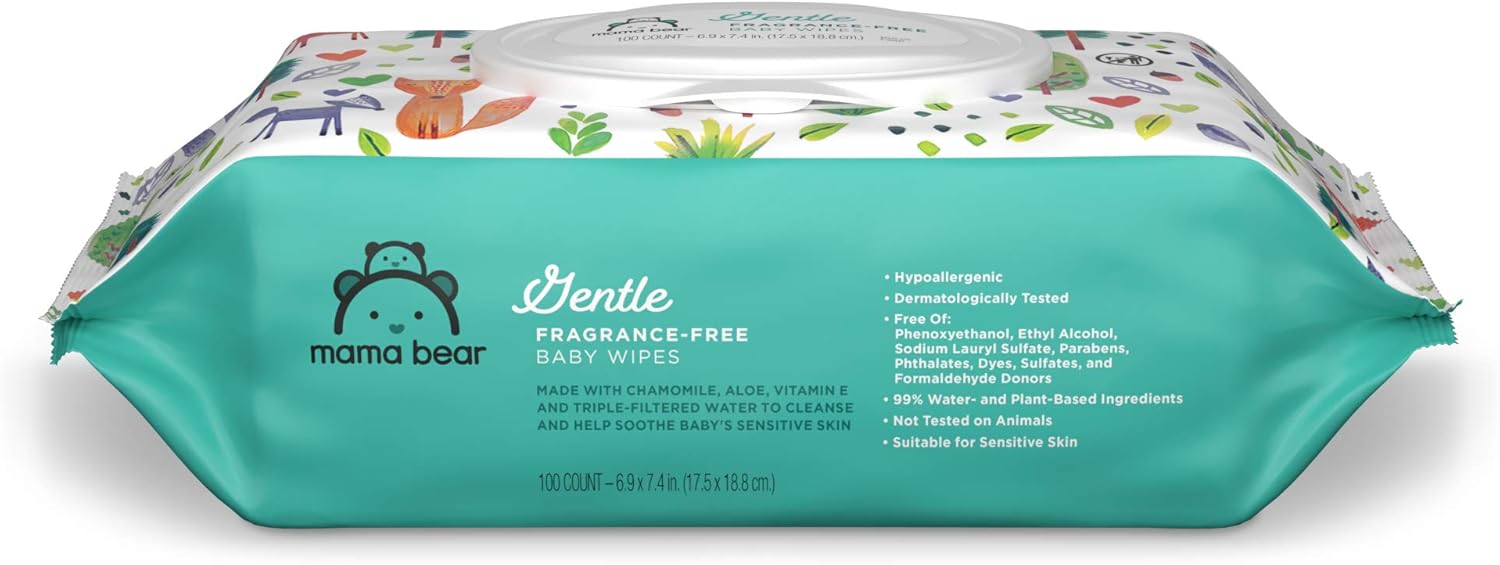  Brand - Mama Bear Gentle Fragrance-Free Baby Wipes, Hypoallergenic, 800 Count, 100 Count (Pack of 8) : Baby