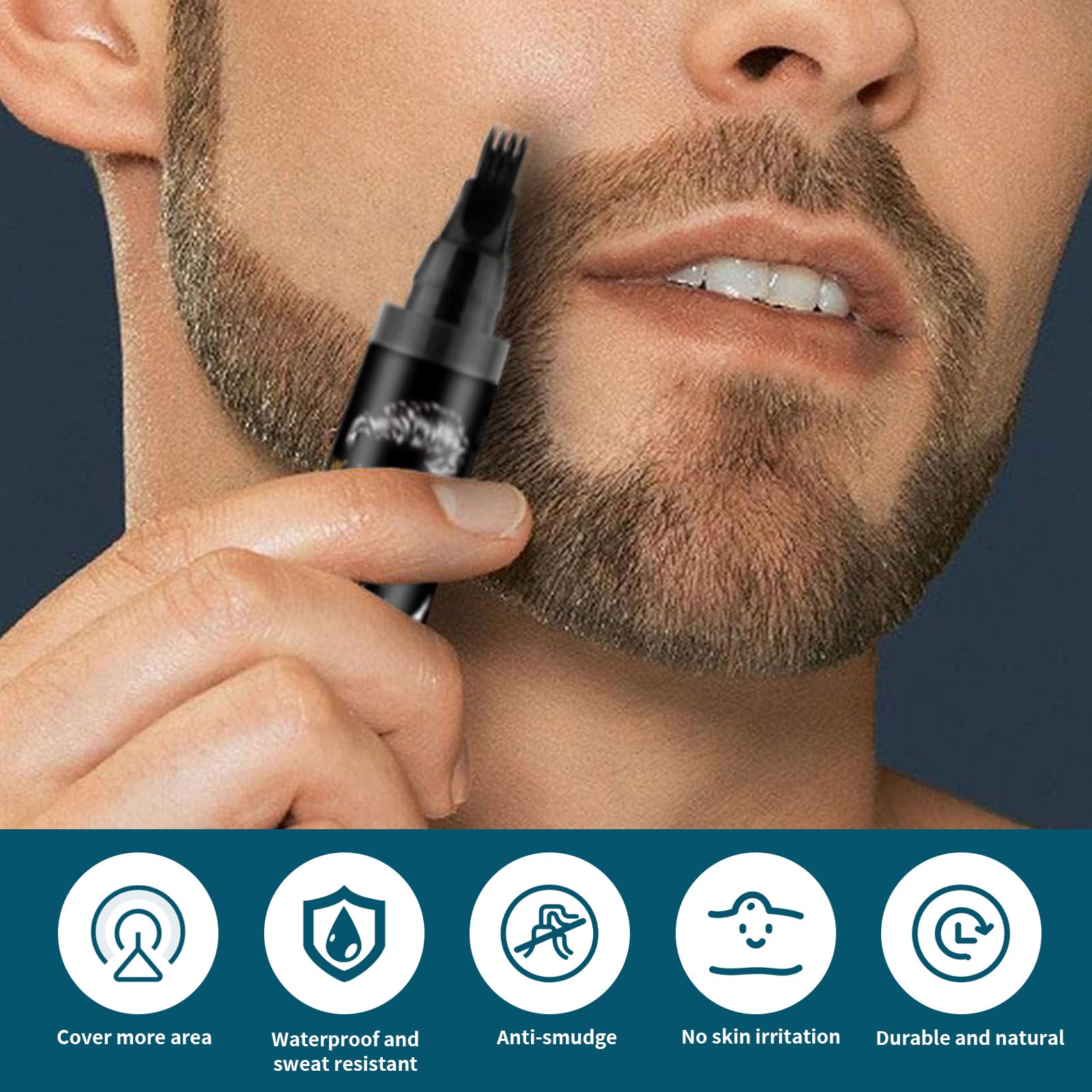 XdealCozyxc 4 matite da barba da uomo, penna per barba facile e impermeabile (nero)