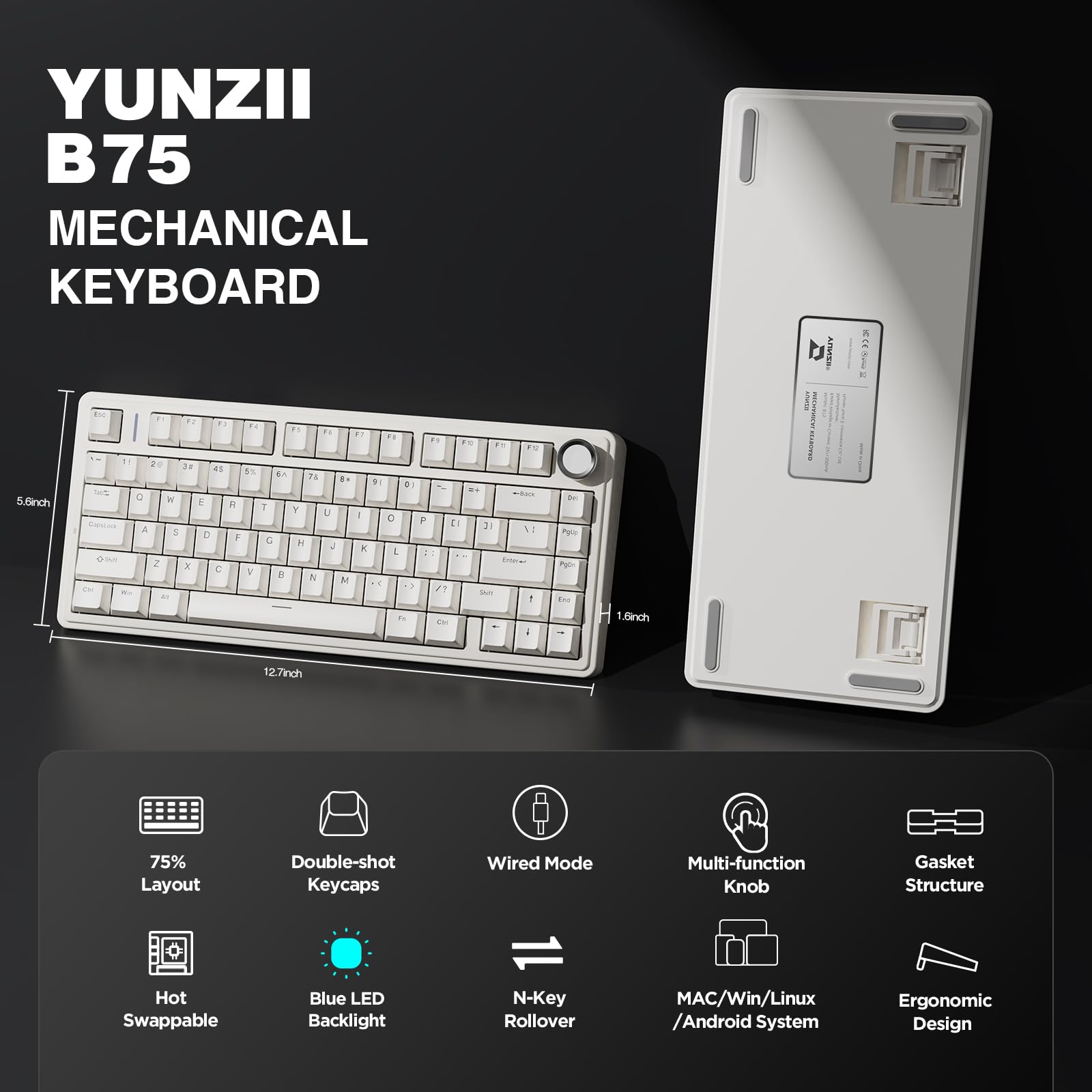 Amazon | YUNZII B75 ガスケット搭載 メカニカルキーボード TKL 75% 5