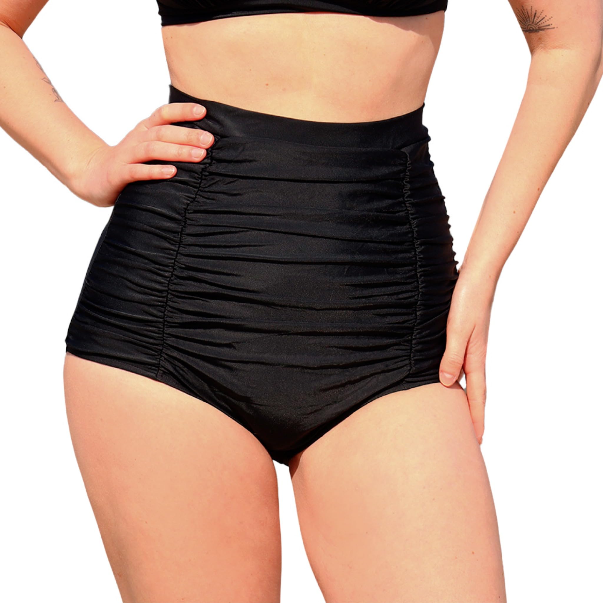 MYLILY Culotte de Bain Gainante Femme | Taille Haute Ventre Plat | Effet Gainant avec Fronces | pour Piscine, Plage & Vacances d'Été | Oeko-TEX, Extra Doux, Végan
