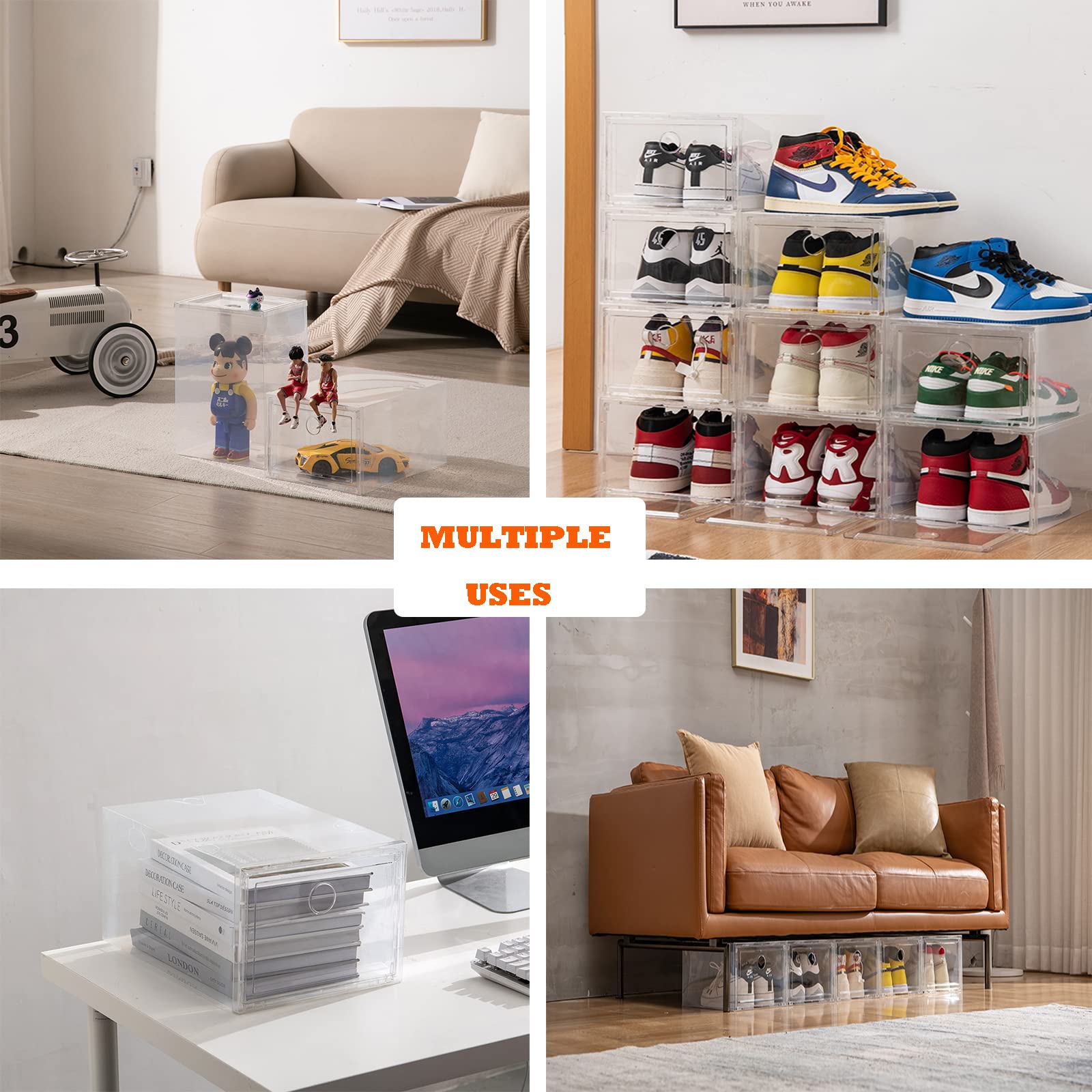 12 Pack Shoe Storage Box Shoe Box Clear Plastic Stackable Drop Front ...
