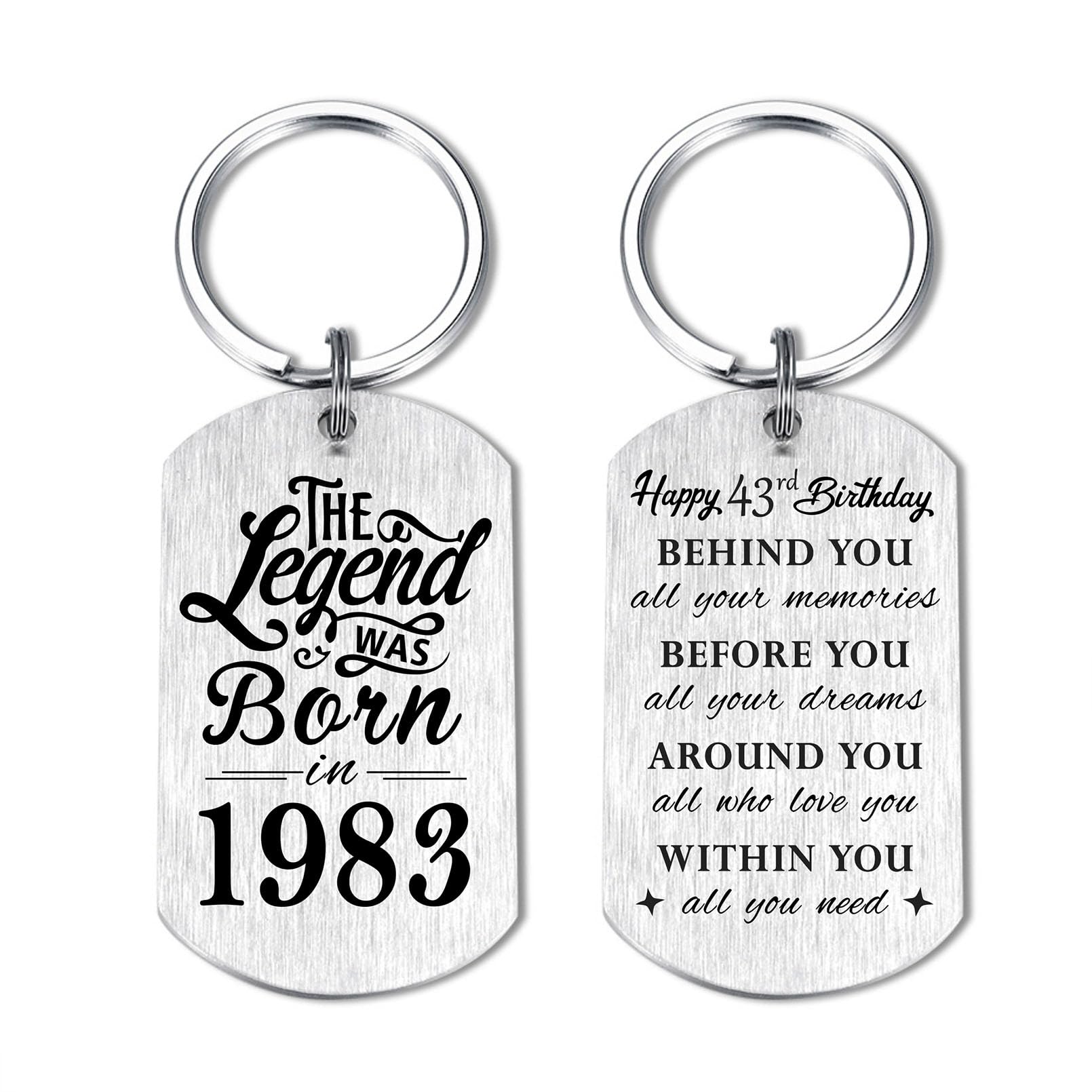 Yobent 43rd Birthday Gifts for Men 1983, Happy 43rd Birthday Keychain, 43 Year Old Bday Gifts for Women, The Legend was Born in 1983