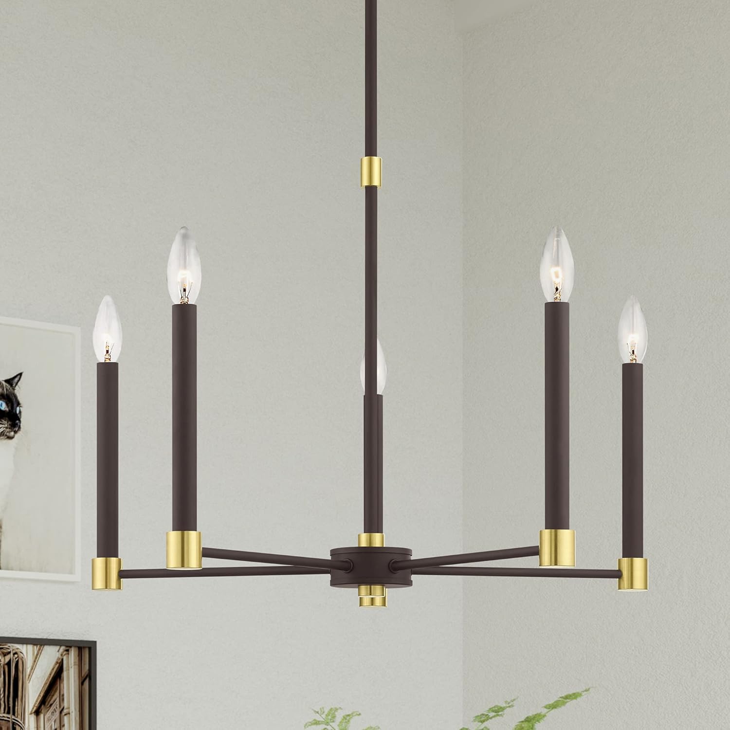 Livex Lighting 46885-91 5 Light Brushed Nickel with Black Accents Chandelier