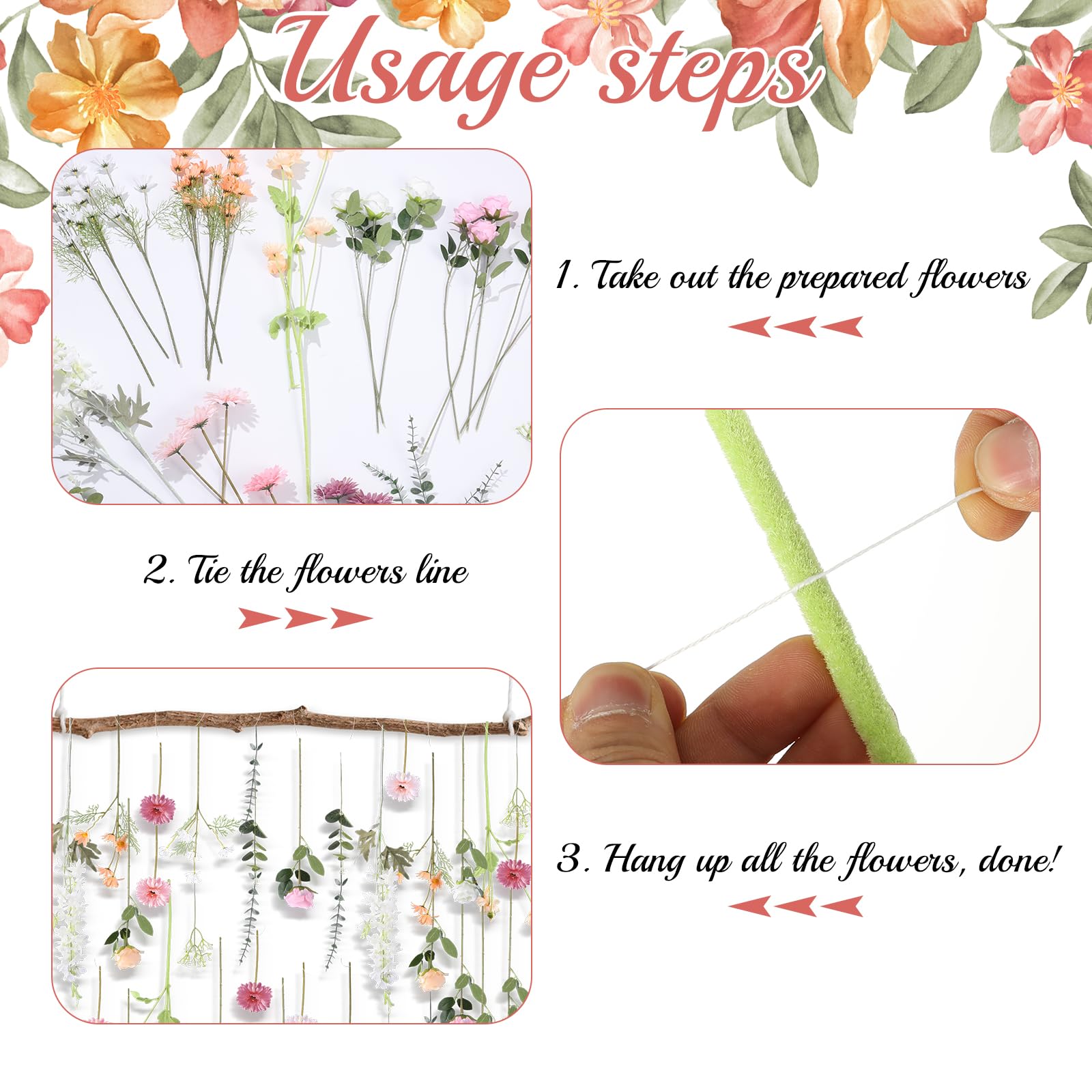 38 Stück DIY Künstliche Wildblumengirlande Hängende Blumen Set Chrysantheme Rose Eukalyptus Gänseblümchen Rittersporn Blume Girlanden Hängende Frühling Wildblume Girlanden für Baby Atem Hochzeit
