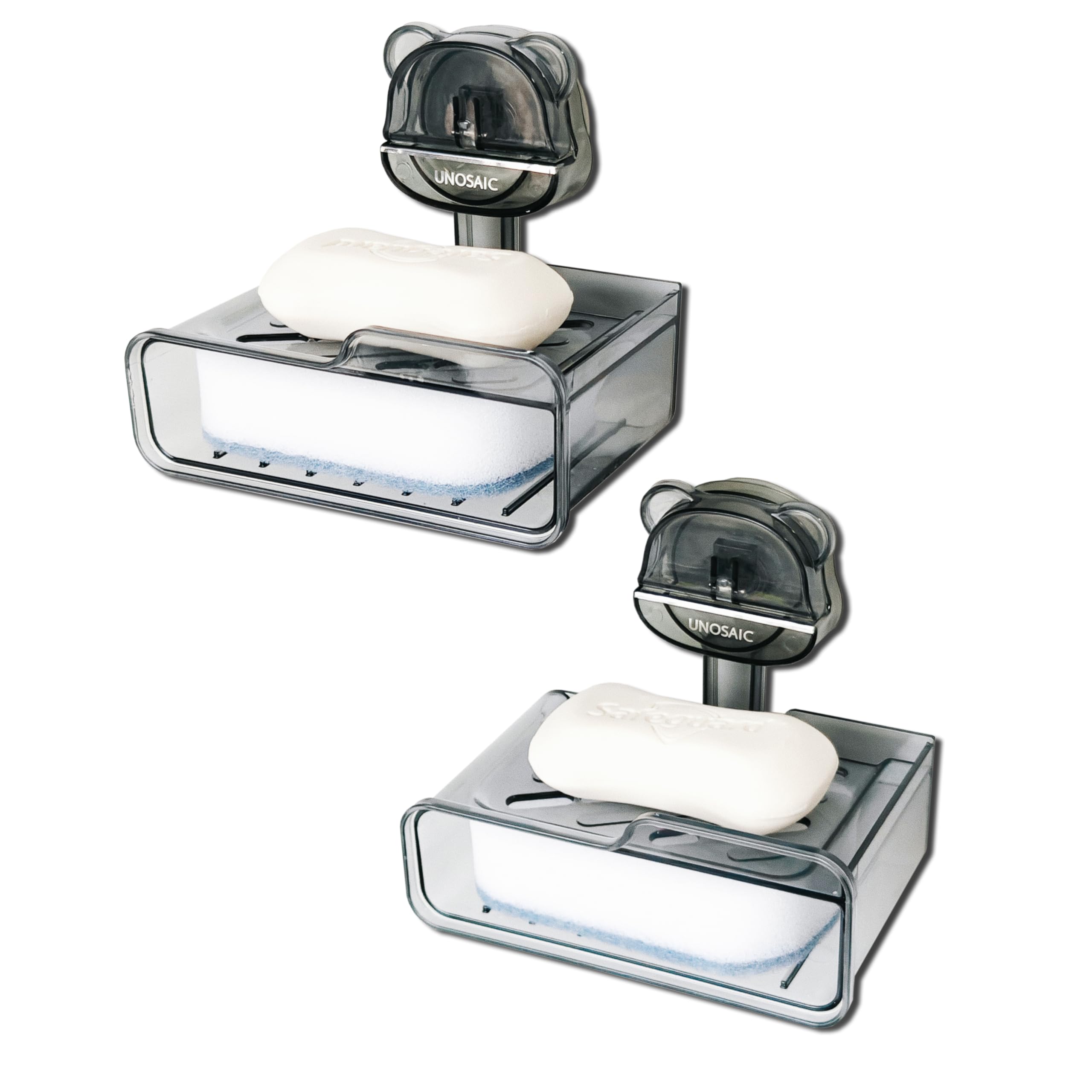 UNOSAIC Suction Cup soap Holder for Shower Walls, no-Drill Wall mounting, for bathrooms, Showers and Kitchens Gray 2-Pack