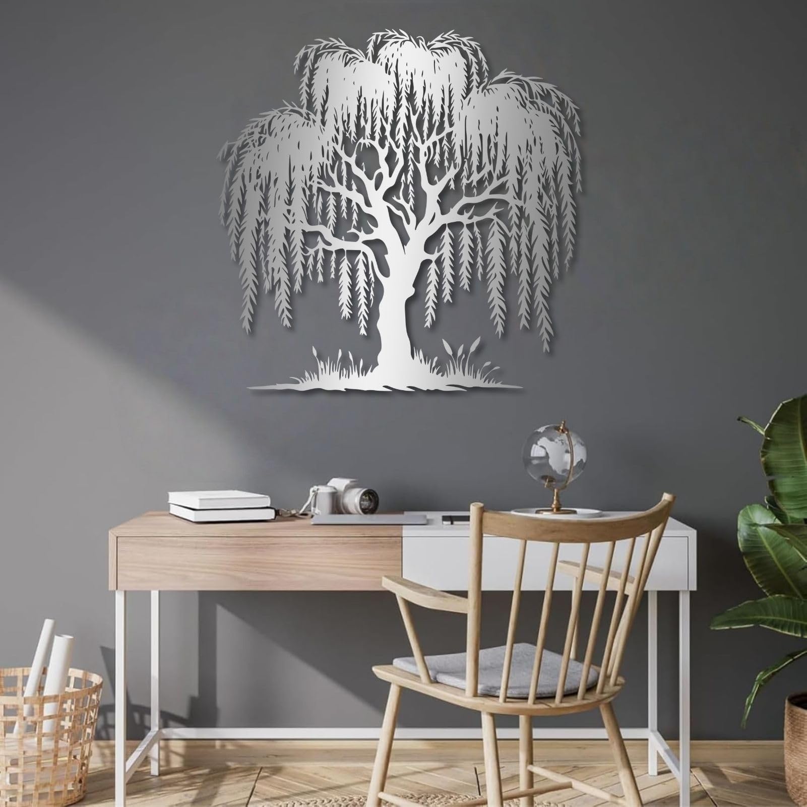 Metalowa sztuka ścienna dekoracja ścienna wierzba, dekoracja wierzby, drzewo do salonu, sypialni, łazienki, biura (złoto, 120 x 120 cm wys., 120 x 120 cm)