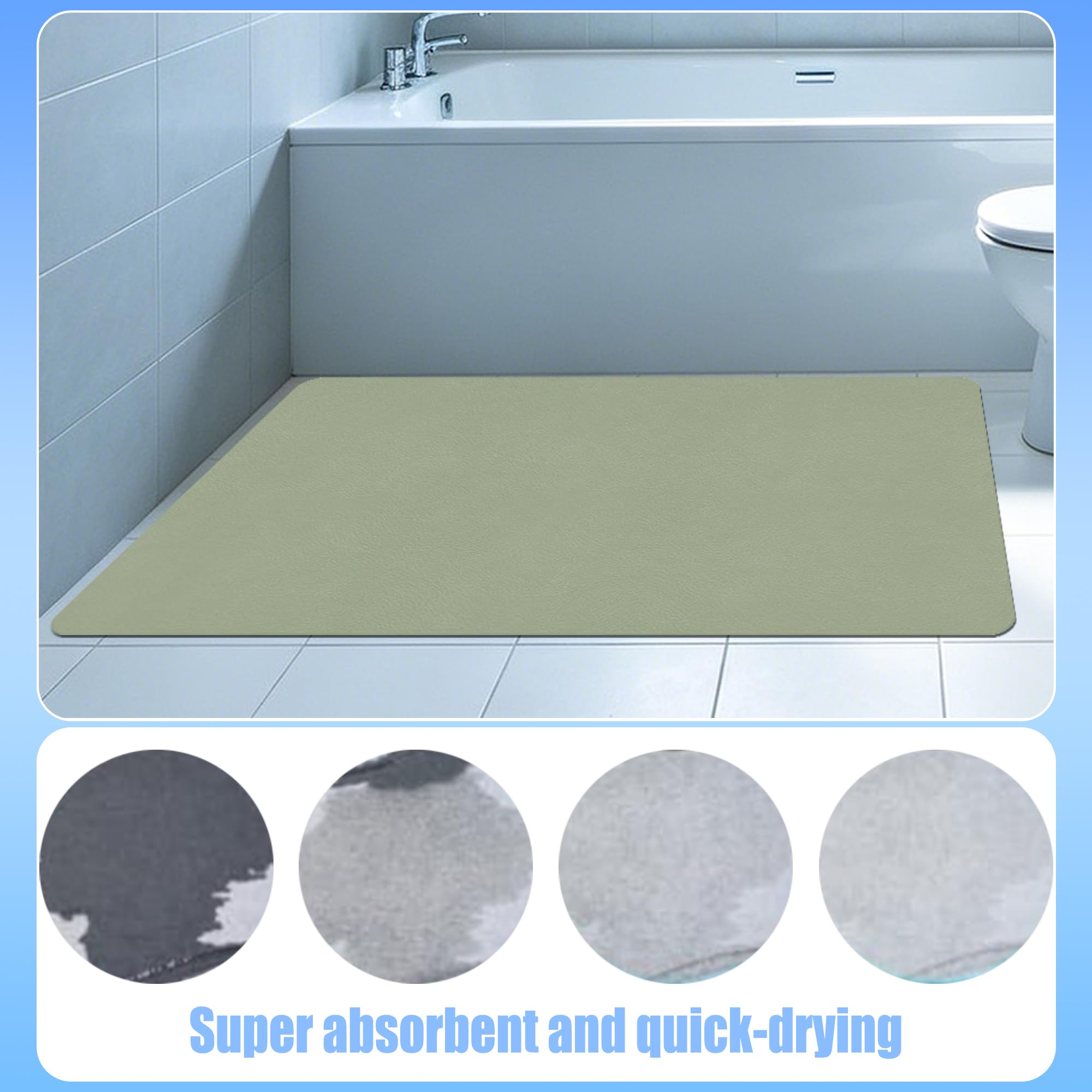 Alfombrilla Diatomita 45 x 170 cm Super Absorbente Alfombrilla de Piedra para Baño Higiénico y Funcional para Ducha, Baño y Cocina, Verde