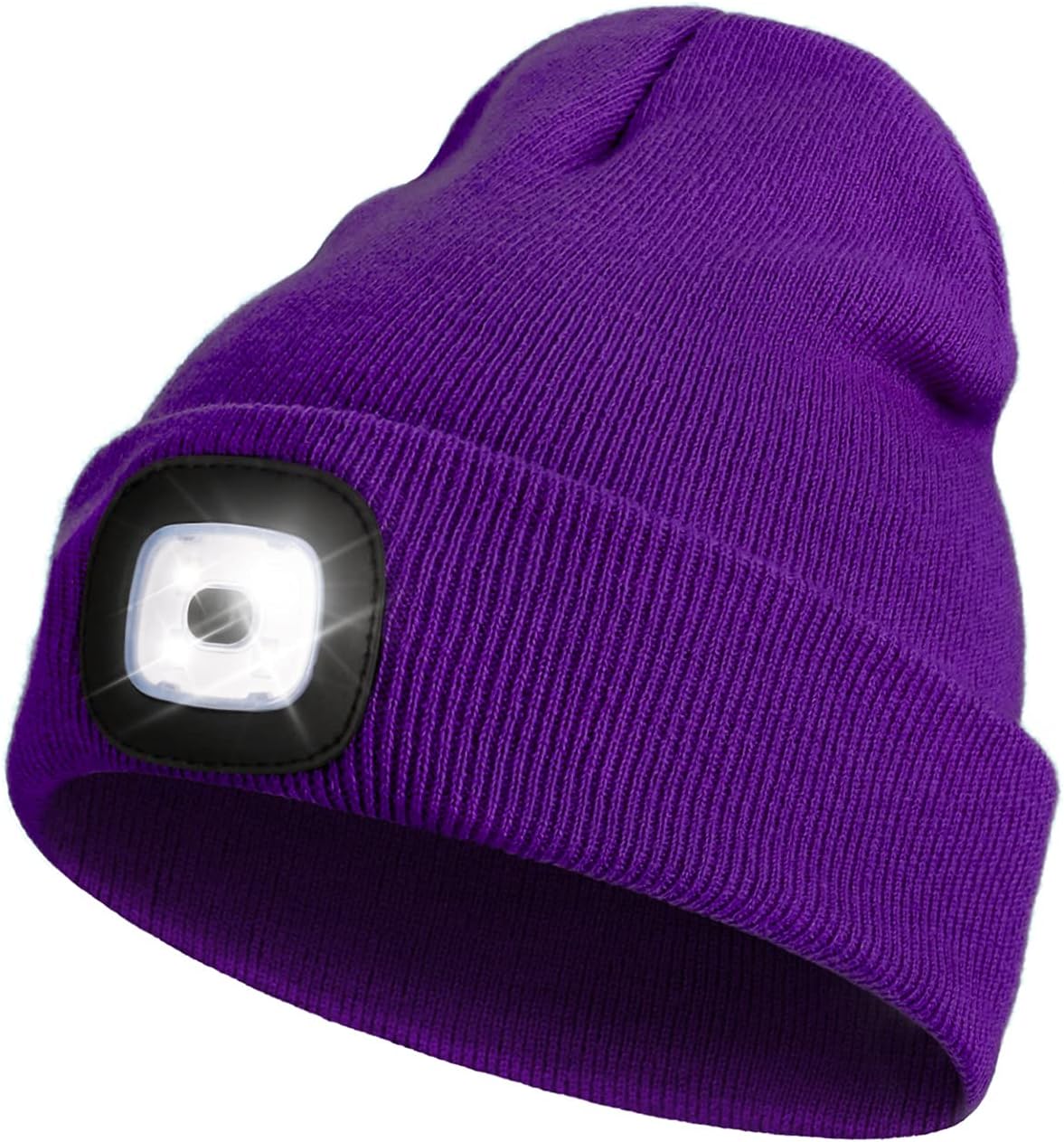 LED Beanie Hat with Light,Unisex 4 LED USB Rechargeable Headlamp