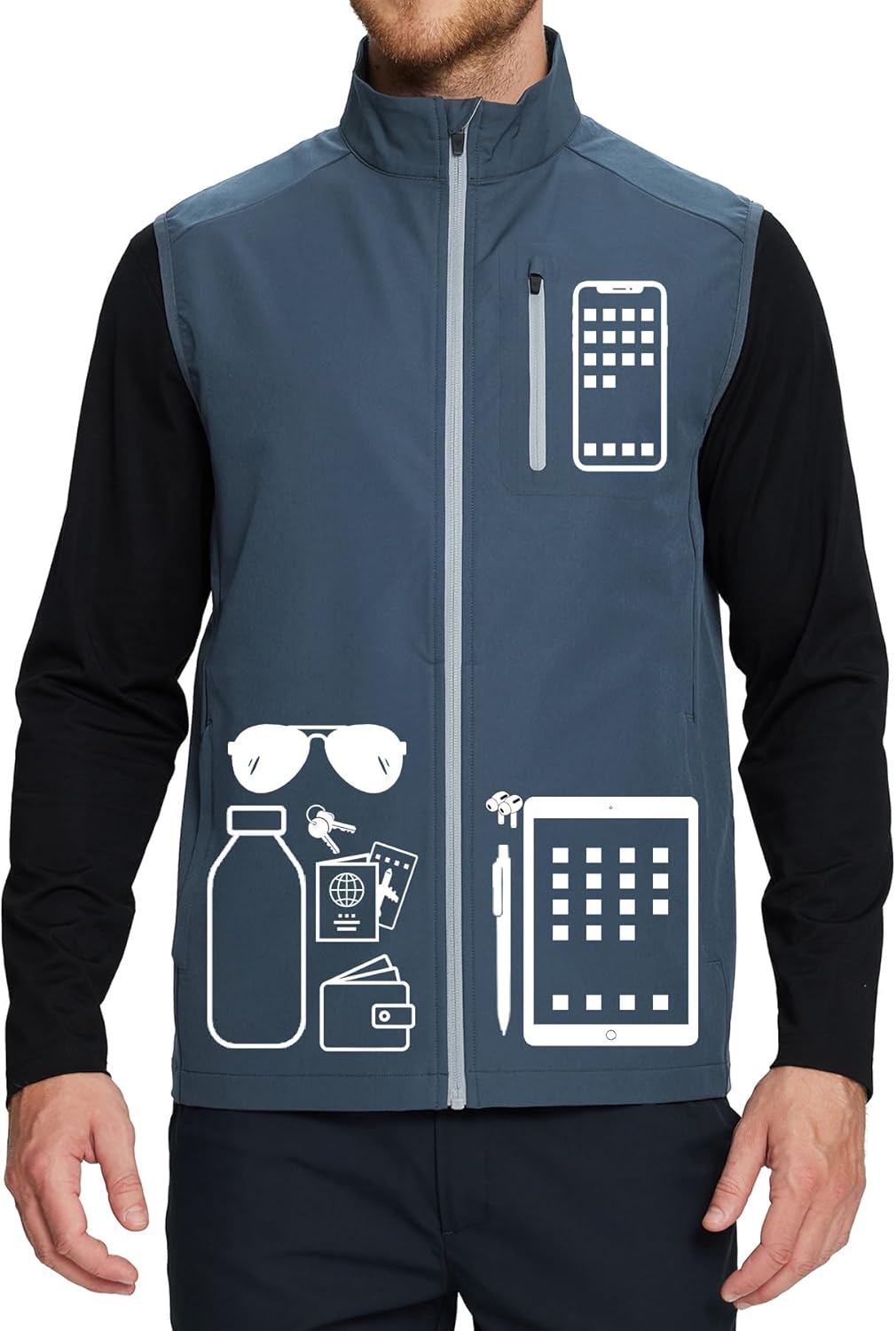 M MAELREG Mens Vests Outerwear Windproof Lightweight Softshell Vests Zip Pockets Sports Sleeveless Jacket Golf Vests for Men - Image 5