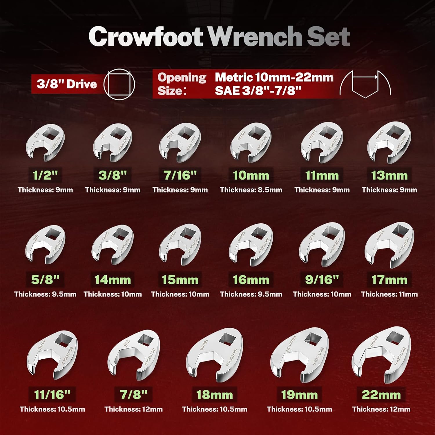 BILITOOLS Jumbo Crows Foot Wrench Set,