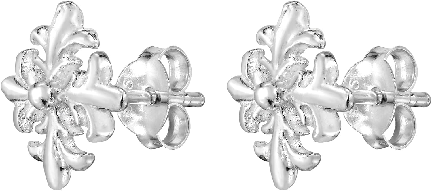 AeraVida Everyday Charming Fleur-de-Lis Snowflake Sterling Silver Stud Earrings | Elegant Winter-Inspired Jewelry for Women | Unique Fleur-de-Lis Silver Studs - Image 2