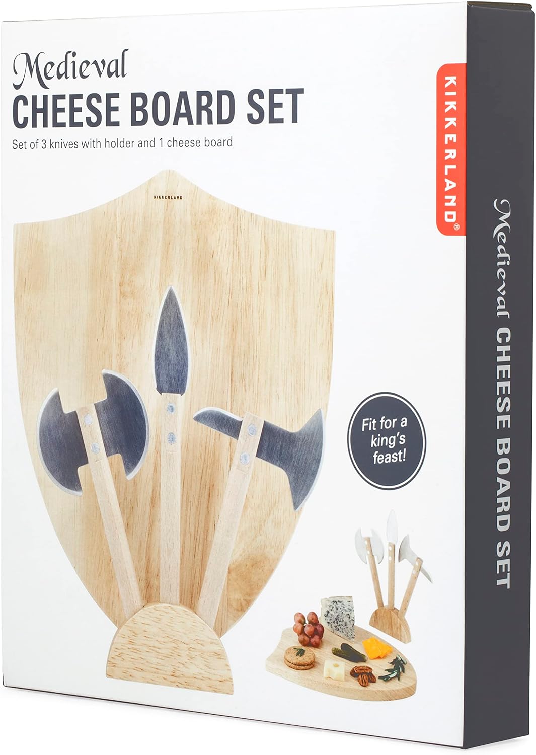 Kikkerland Medieval Wooden Charcuterie Cutlery Cheese Board