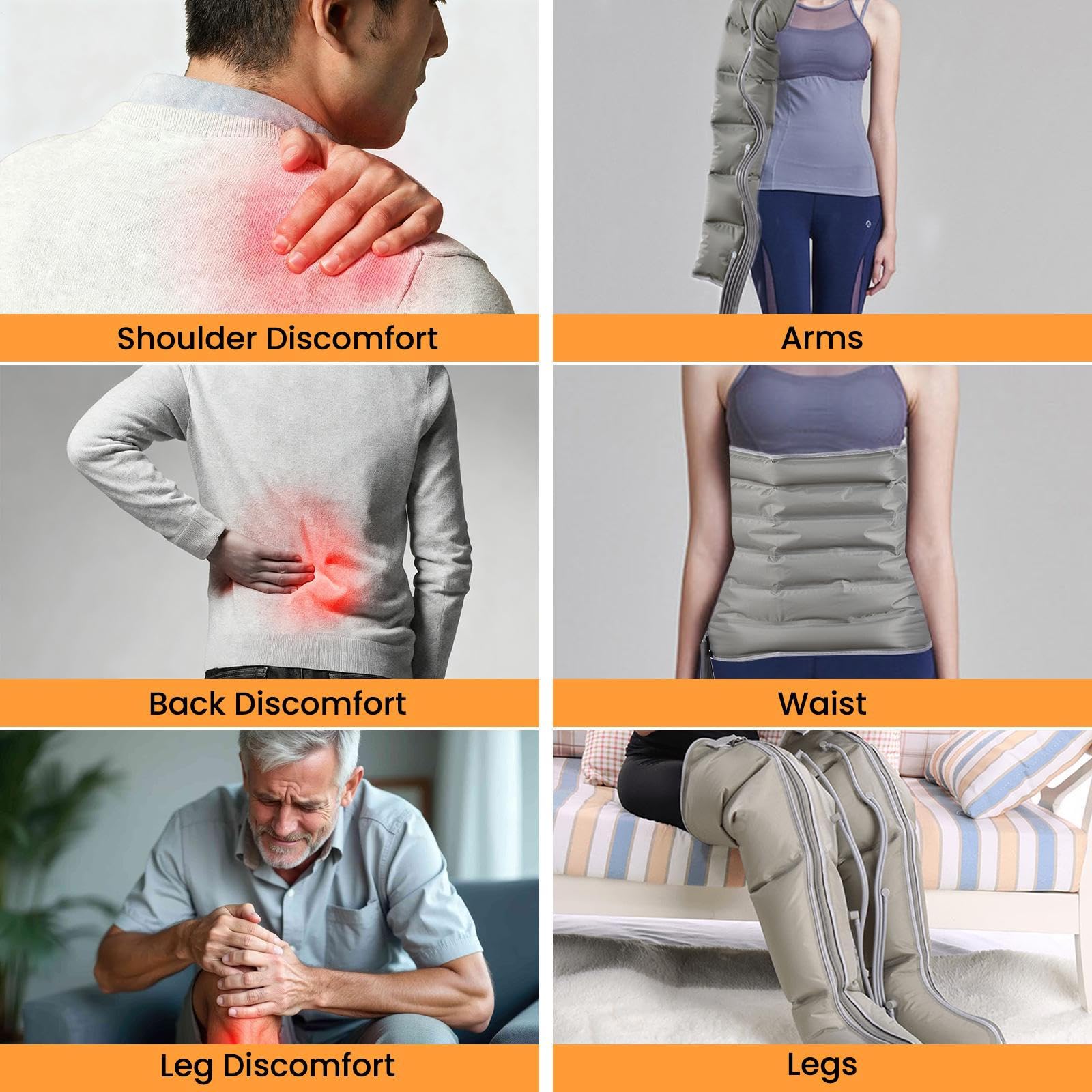Dispositivo Di Drenaggio Linfatico Con 6 Camere D'aria, Massaggiatore Per Gambe, Compressione del aria Per Massaggio E Rilassamento Muscolare Per Dolore E Circolazione, 30-240 MmHg