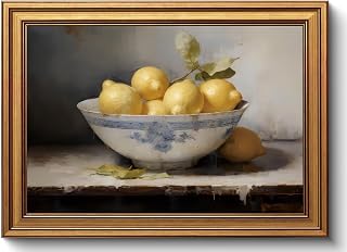 Gold Framed Wall Art Vintage Lemons Still Life Canvas Art Farmhouse Fruits Picture Wall Decor Antique Prints Rustic Kitchen Paintings Country Artwork for Bedroom Bathroom Living Room 12x16 Inch