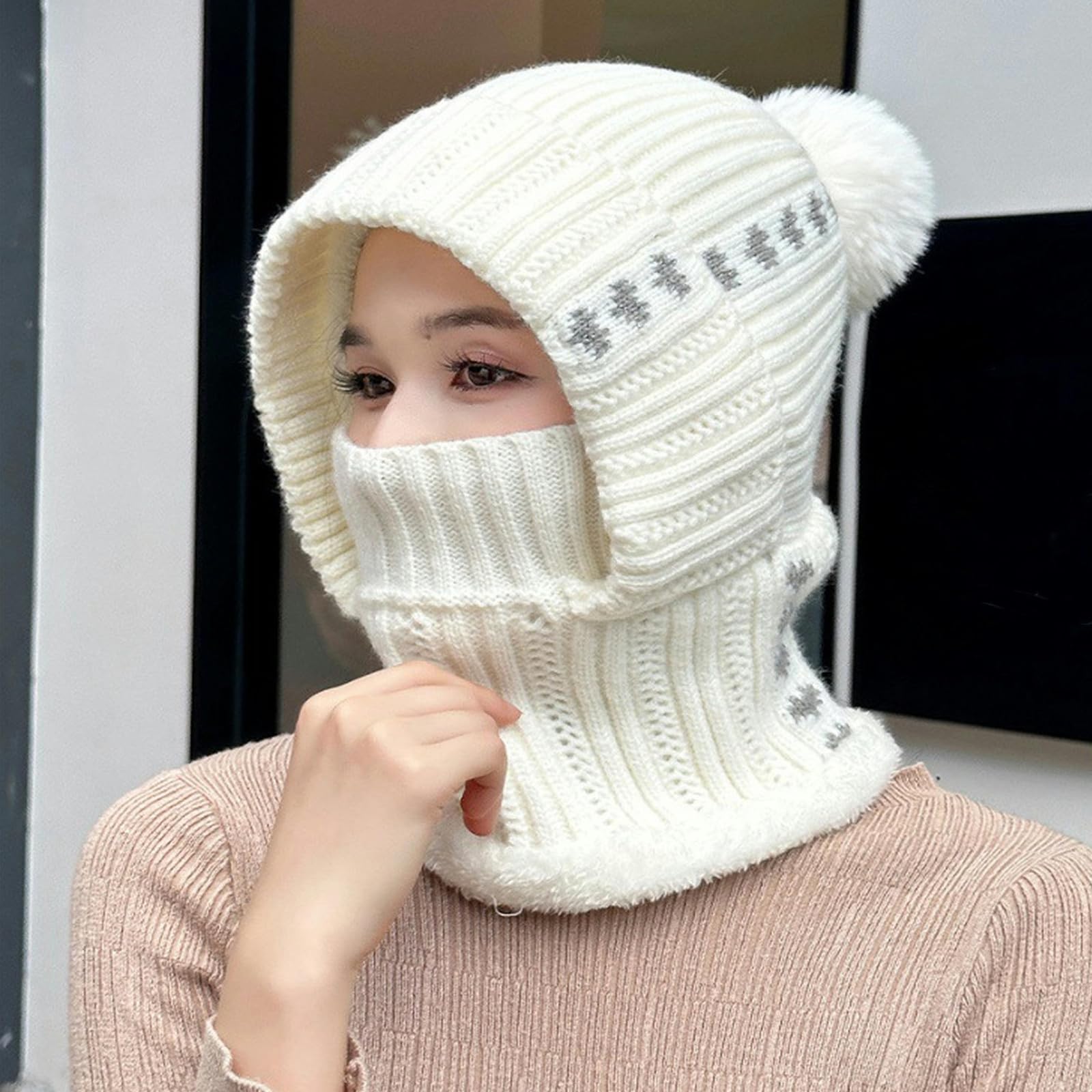 Sombrero Invierno Mujer Sombrero De Invierno para Mujeres, Máscara, Protección De La Oreja, Sombrero De Punto De Una Pieza, Lana A Prueba De Libre para Mujeres-púrpura