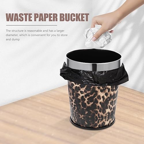 Miniatura 2 de Healeved Cubo de basura para baño, cubo de basura retro, cubo de basura con diseño de leopardo, papelera decorativa con anillo de metal para el