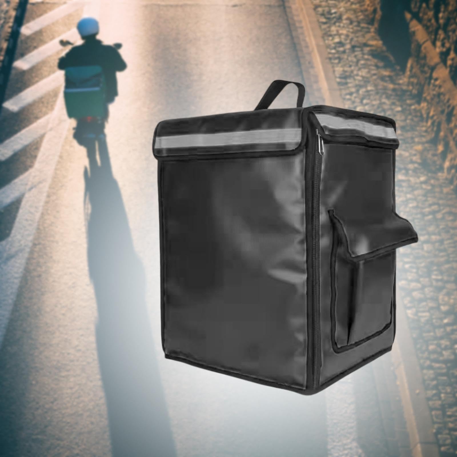 Bolsa Isotérmica para Reparto de Comida, Bolsa para Cajas de Pizza, Mochila para Comidas Calientes, Materiales Impermeables de Oxford Y Aluminio, Negro, Individual
