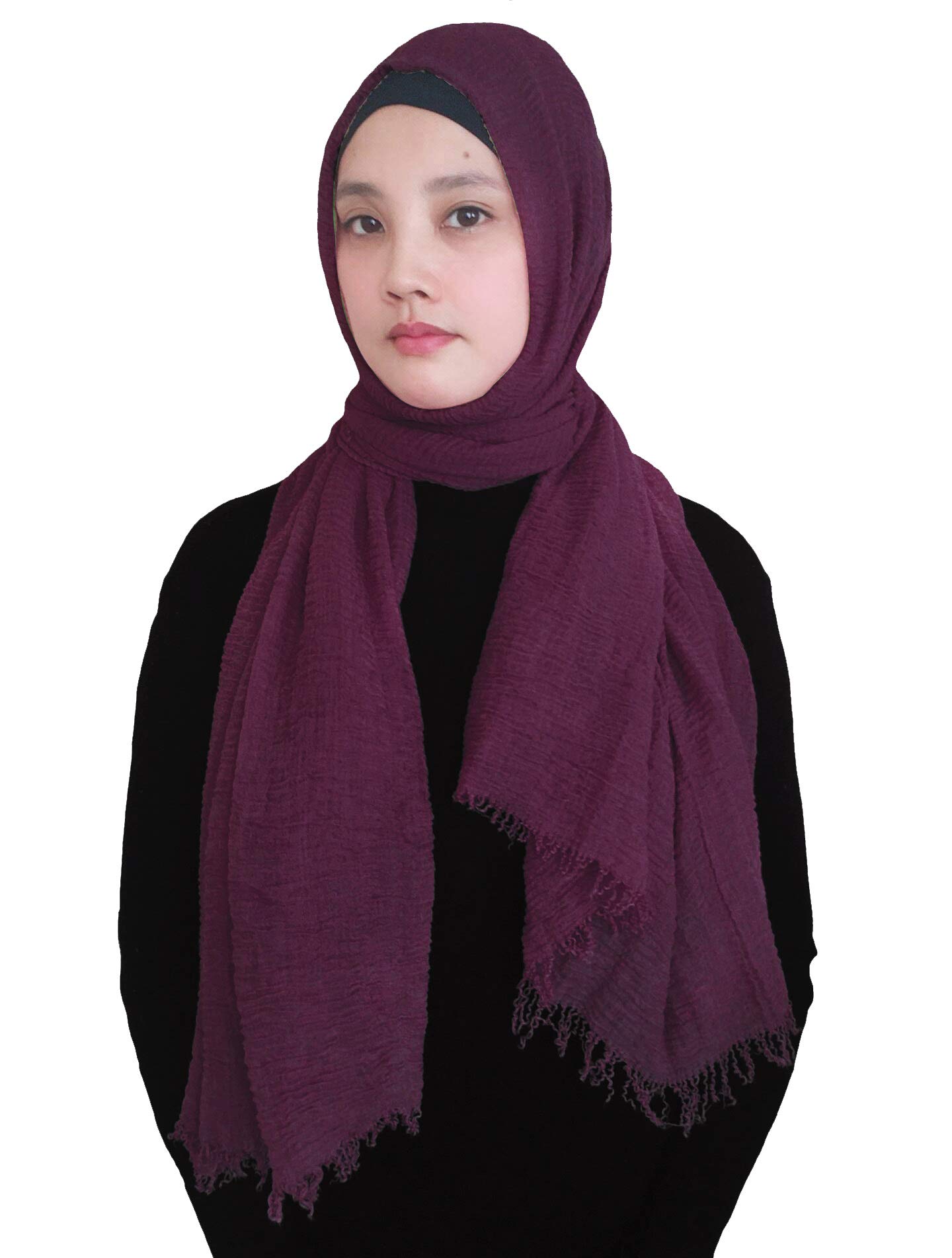Lina & Lily Plain Colour Crepe Crinkled Scarf Hijab with Frayed Edges (Maroon)