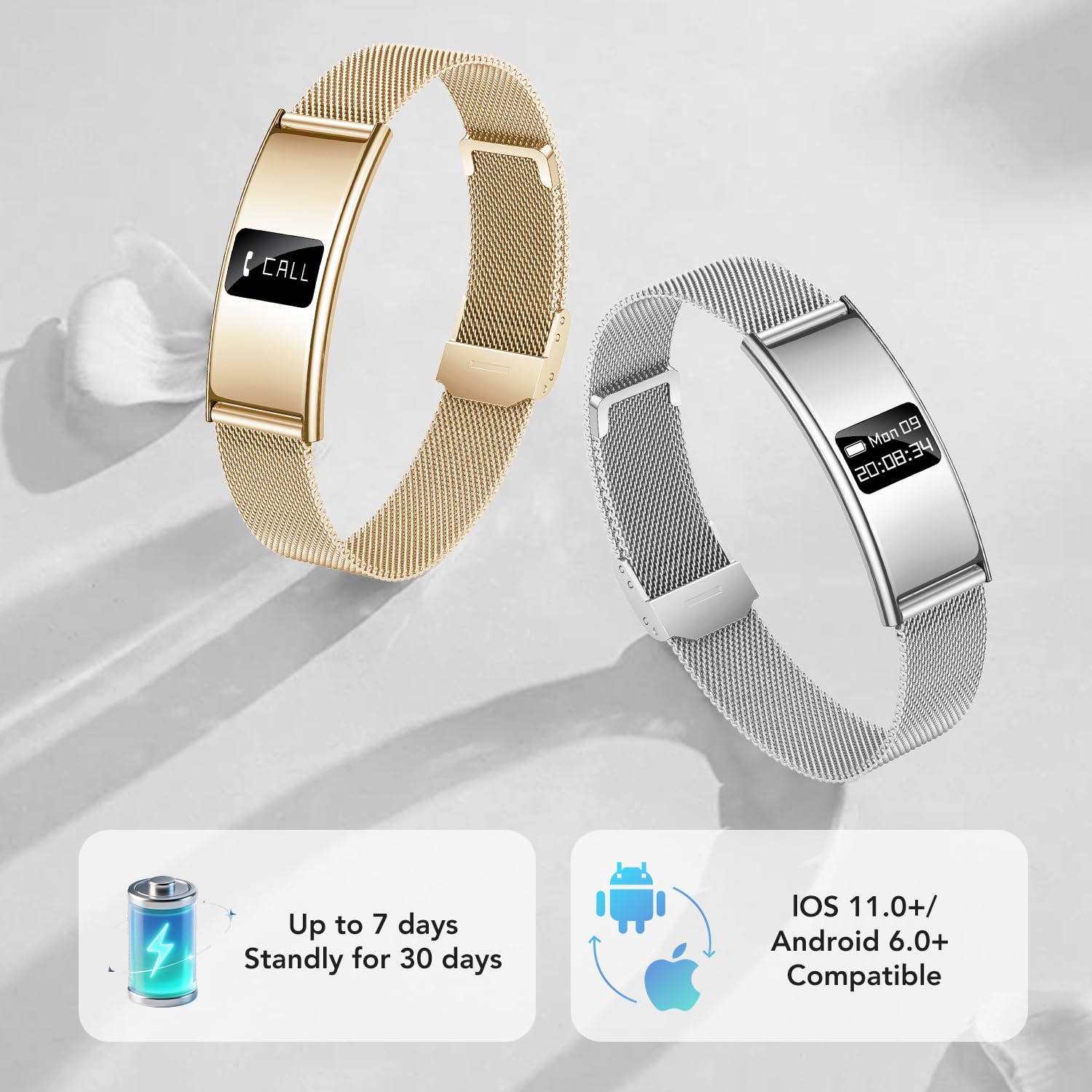 Fitness Tracker Smartwatch Bracciale Donna: Smart Band con Cardiofrequenzimetro SpO2 Stress Sonno Ciclo Fisiologico 5ATM Impermeabile
