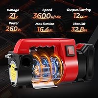 Vista 3 de 21V 260W Battery Powered Diesel Transfer Pump, Electric Fuel Transfer Pump Kit with 2000mAh Battery 12GPM Portable Cordless Pump for Tractor Caravan