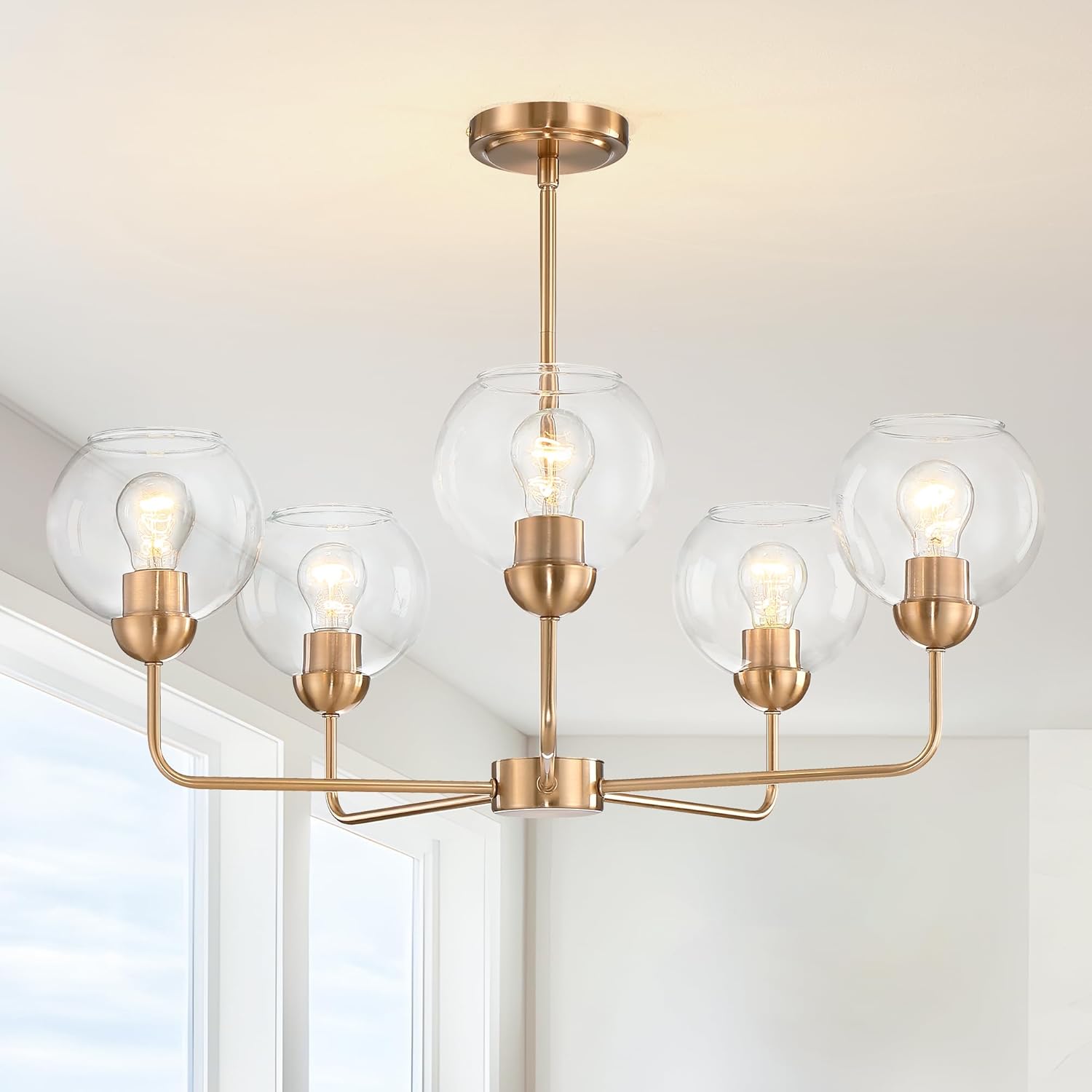 5-Light Extra Large Chandelier with Clear Glass Globe, 28" Large Pendant Light Fixture for Dining Room, Modern Farmhouse hanging light for Living Room over Table Kitchen Island(Antique Bronze)