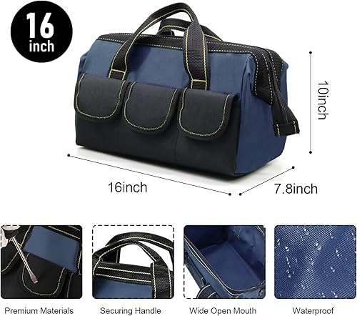 Miniatura 2 de Generic Bolsa de herramientas de boca ancha resistente de 16 pulgadas para profesionales, impermeable y duradera. Ideal para electricistas de