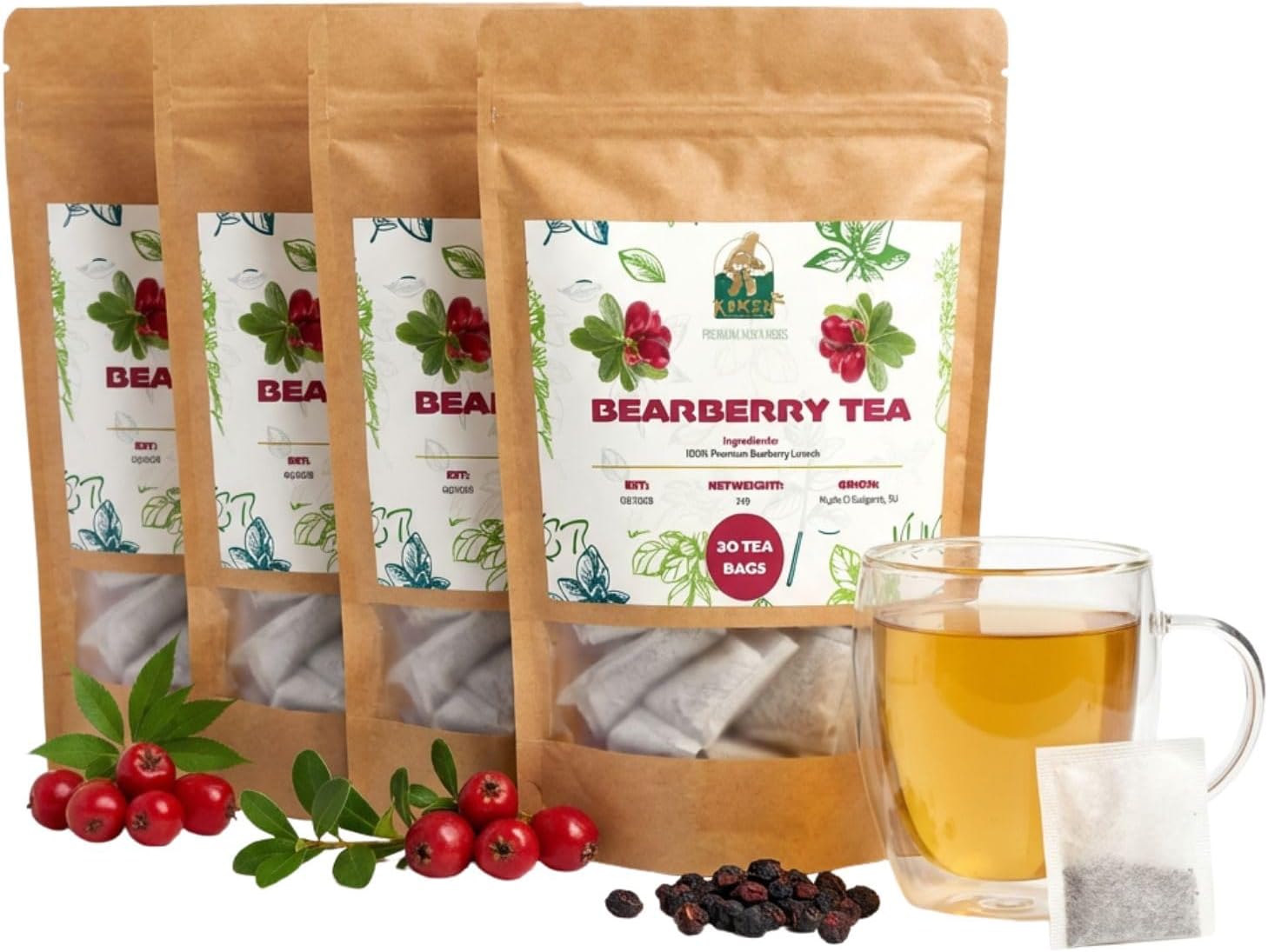 Bearberry Tea - Uva Ursi Kidney Cleanse & Urinary Tract Detox - Natural Tea Detox with Arctostaphylos Uva Ursi, 20 Bags - 4 Pack