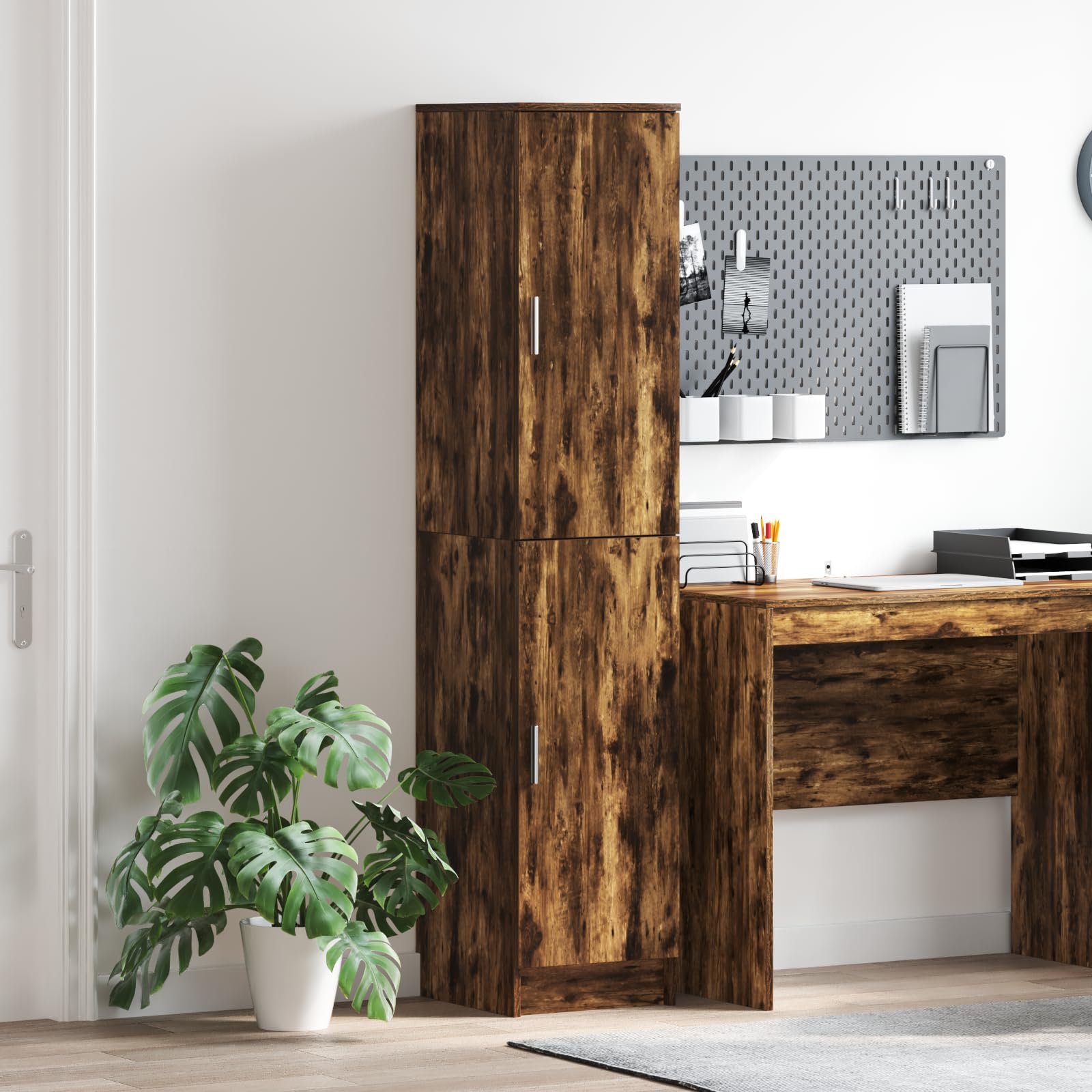 Sideboard Geräucherte Eiche Holzwerkstoff mit 2 Türen 4 Regalen Modernes Sideboard Wohnzimmer Küche oder Flur Buffet Schrank Breit 160 cm Braun für Esszimmer und Wohnbereich