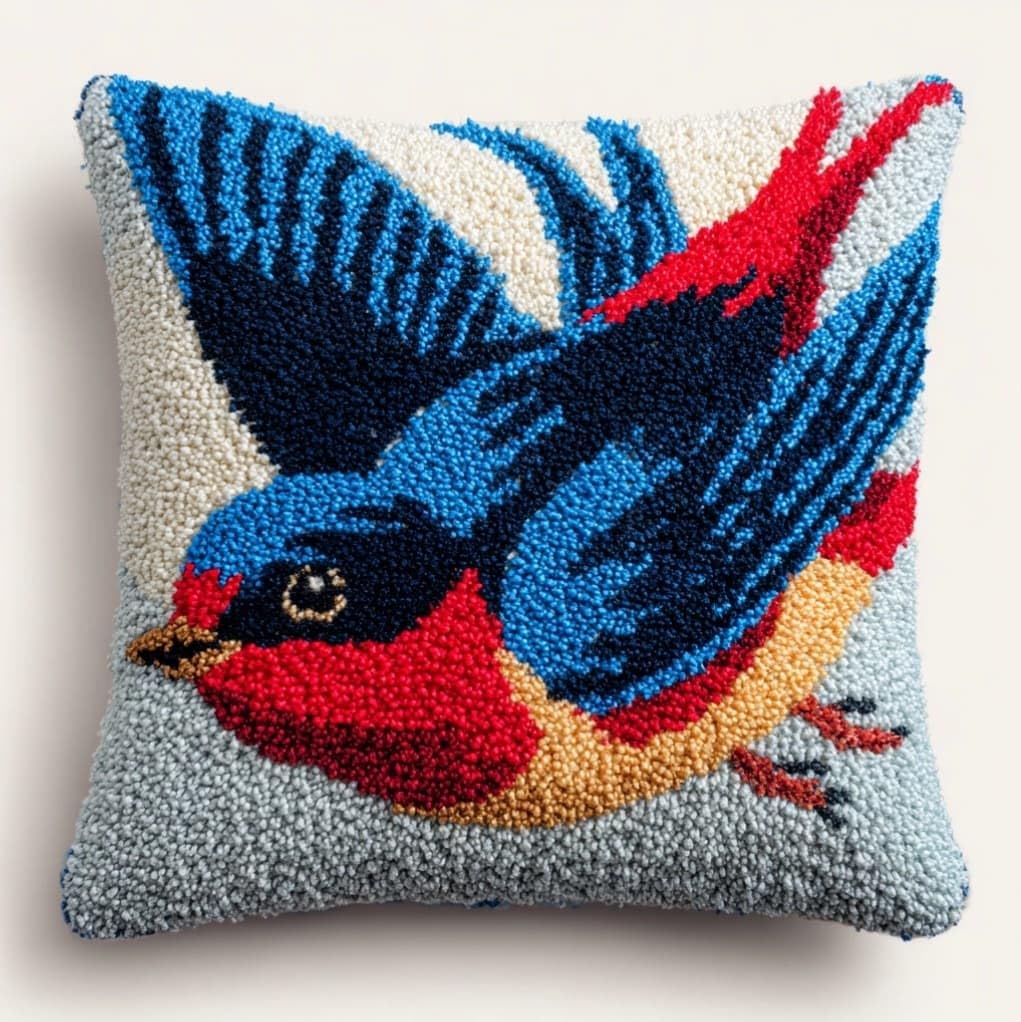 AxiangziK DIY Latch Hook Pillow Kit 43x43cm,Cute Little Bird