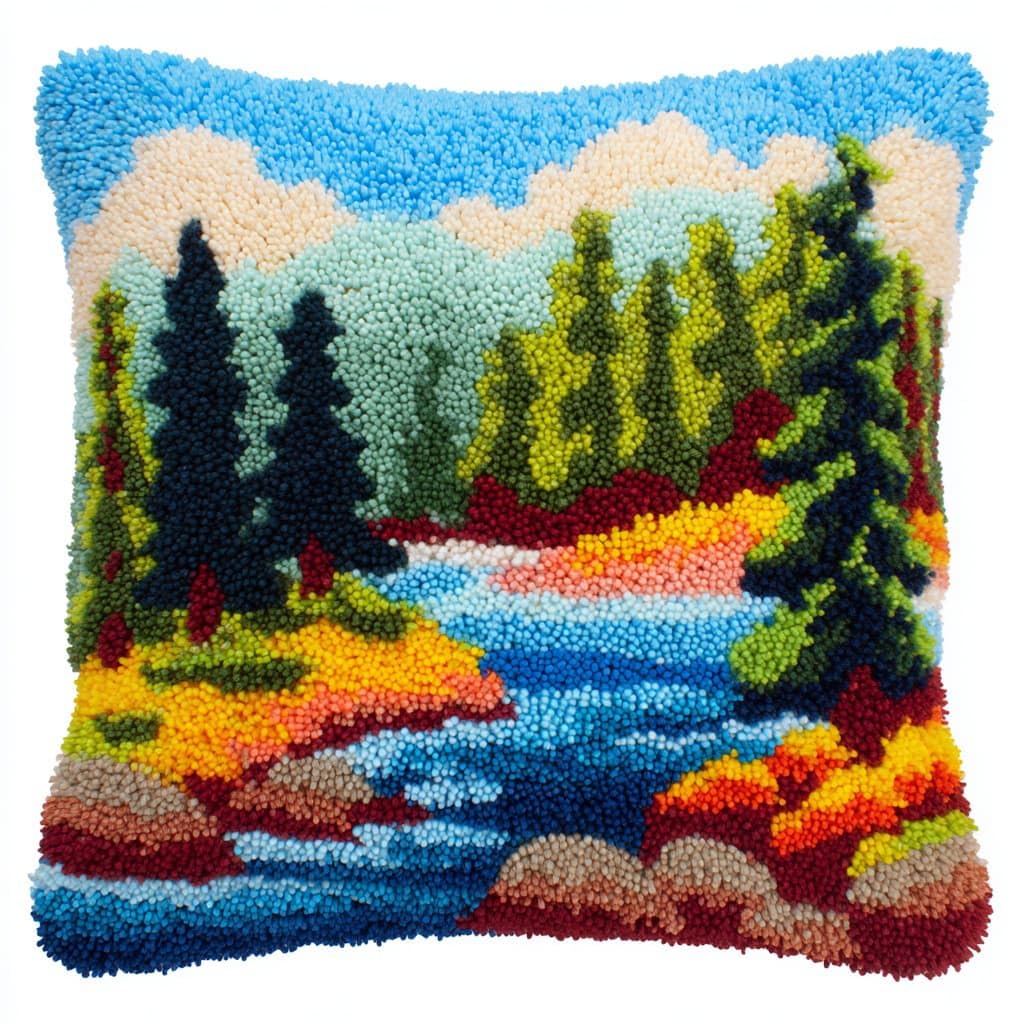 WallustrioaW Latch Hook Cushion Kits,Lake Scenery