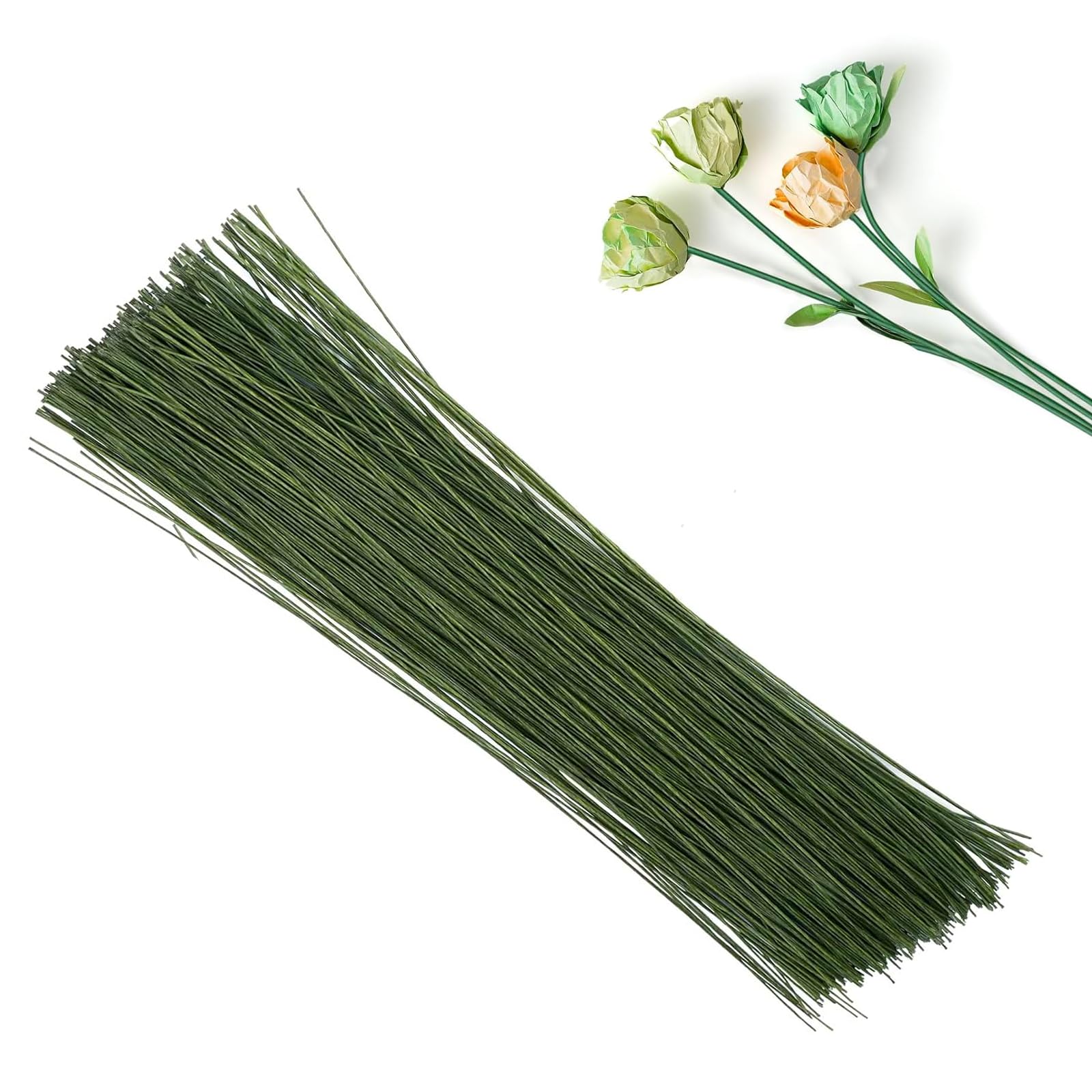 200 Pcs Florist Wire Stems, 16'' Green Floral Wire for Handmade DIY Flower Craft and Floral Arrangements