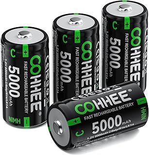 OOHHEE 4 x C Rechargeable Batteries, Ni-MH 5000mAh High Capacity C Battery, 1200 Tech Ni-MH Batteries, Low Self-discharge 1.2V C Battery