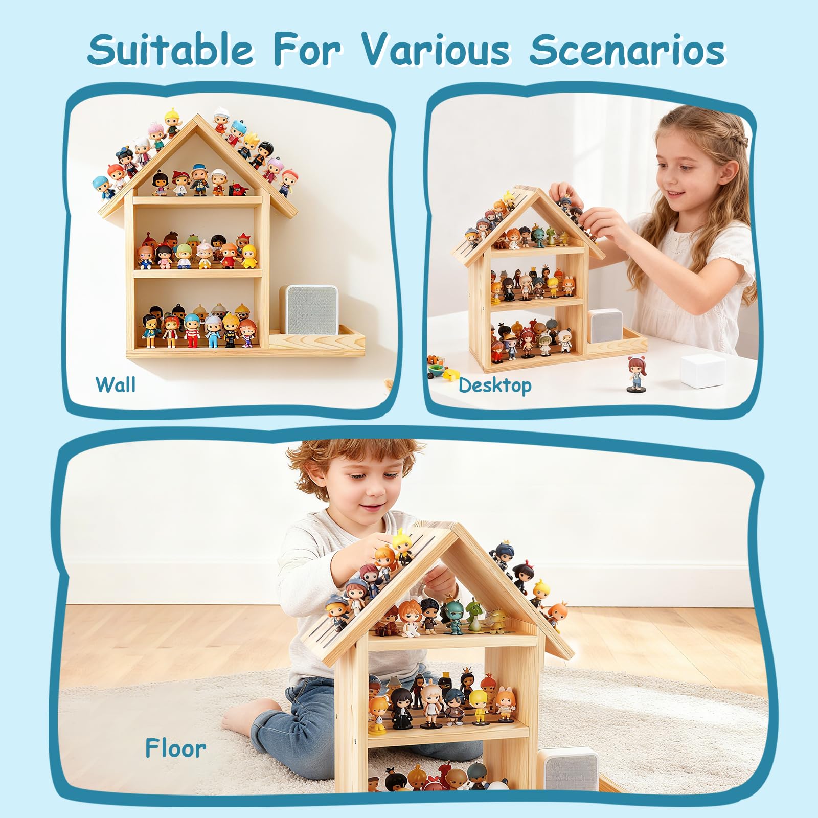 Étagère To-nie pour chambre d'enfant en forme de maison pouvant accueillir jusqu'à 85 To-nie Étagères To-niebox pour figurines Étagère murale et étagères de table chambre d'enfant Support de rangement