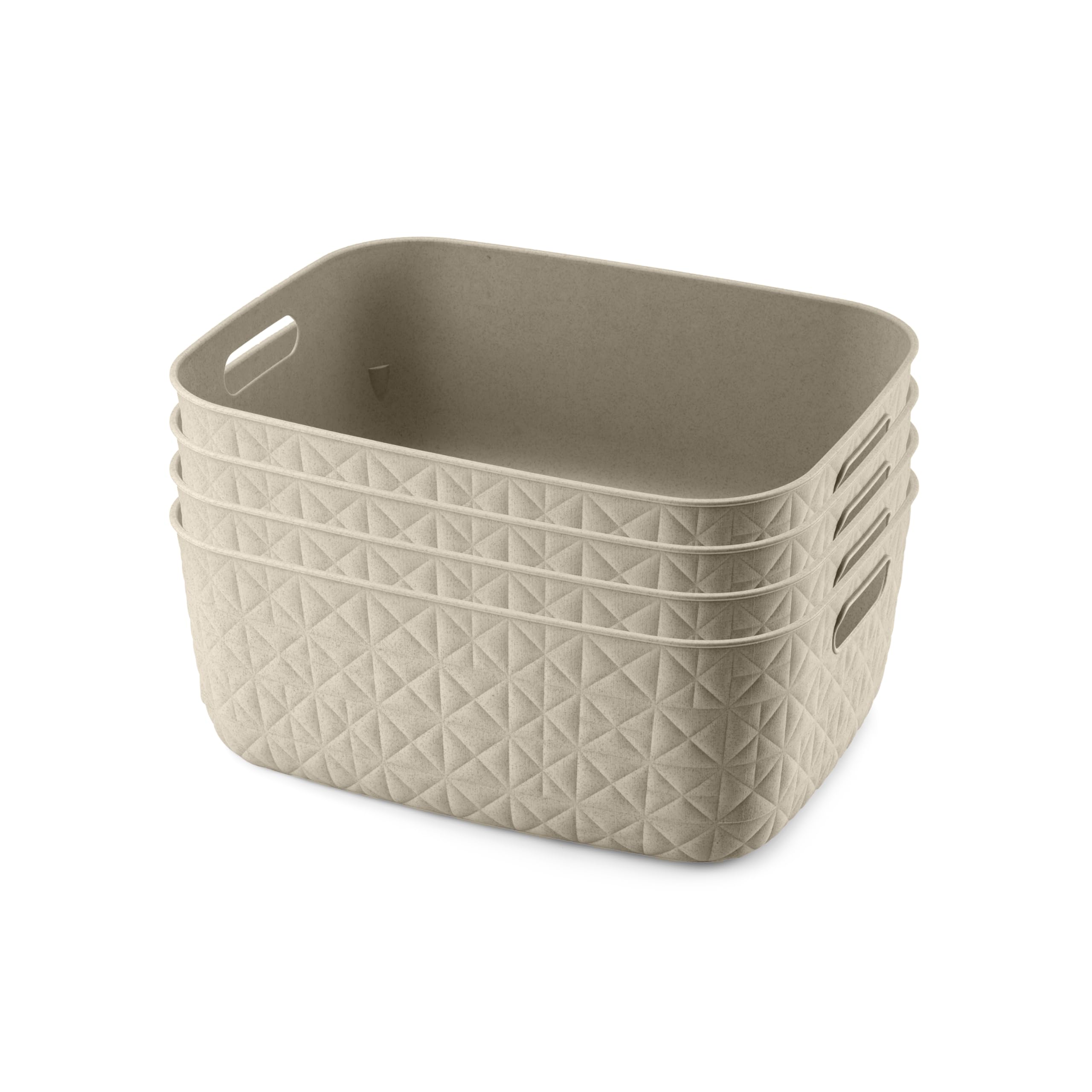 CURVER Softex 4x 12.5L Storage Baskets, 100 percent Recycled Material, Lightweight, For Bathroom, Living Room, Kitchen, Chalk White