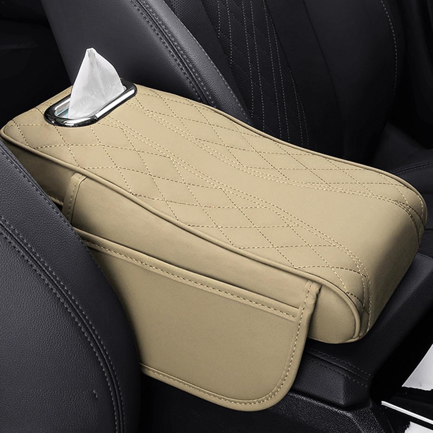 ZHANGJF Car Leather Center Console Armrest Covers for Volvo EX30 2025, Armrest Box Waterproof Wear-resistant Anti-slip Protector Accessories,Beige/A