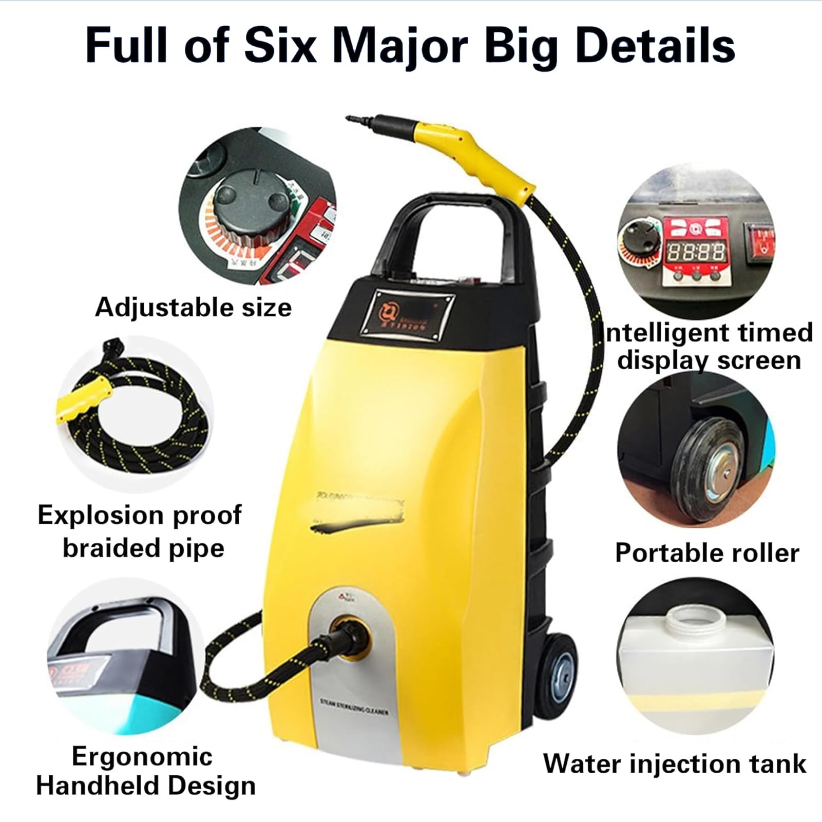 Nettoyeur à vapeur industriel, 3000 W multi-usage, haute température, avec réservoir de 3,5 l et chauffage des années 40 pour voiture, compartiment moteur, restaurant, cuisine et nettoyage de