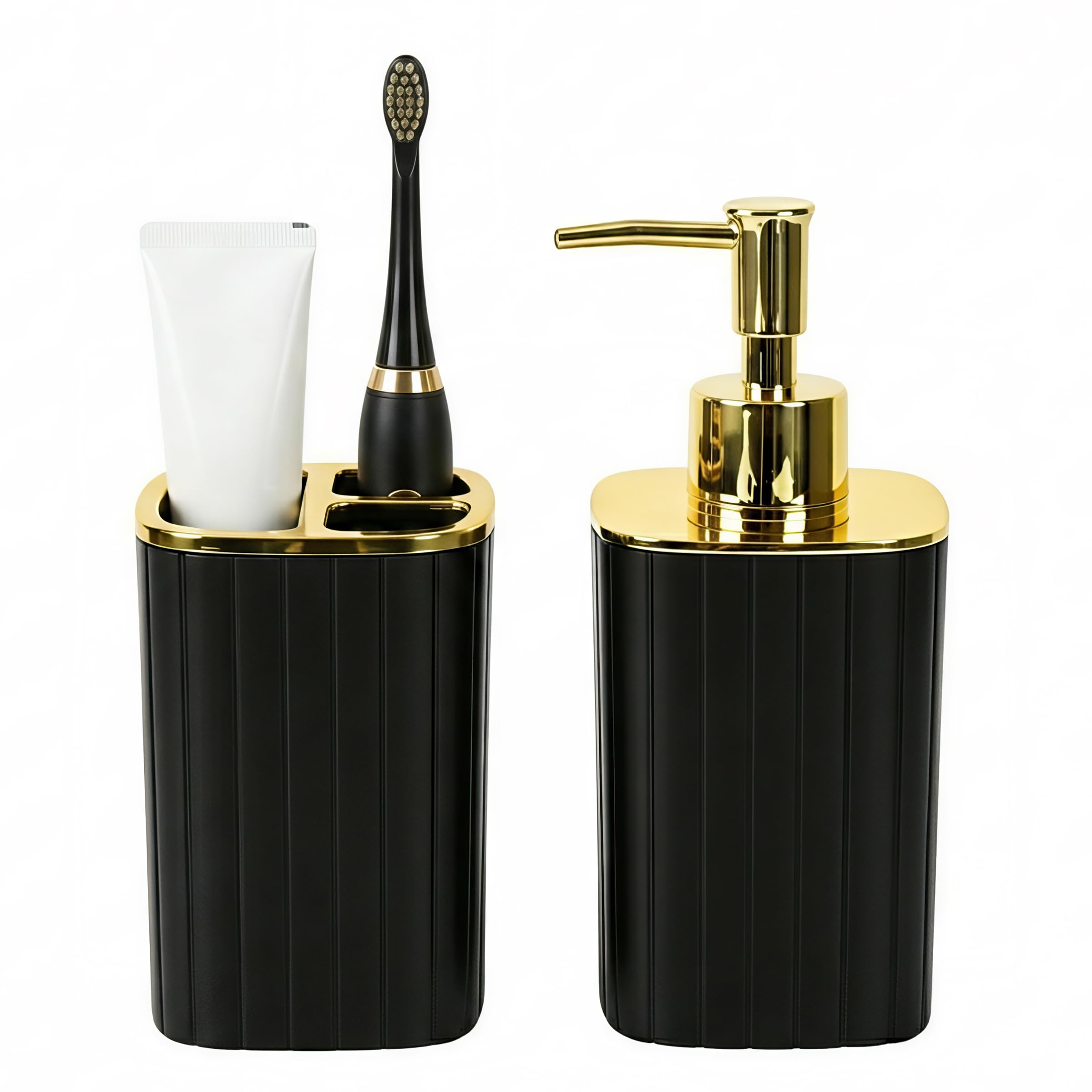 Black Soap Dispenser and Toothbrush Holder, Bathroom Soap Dispenser Set