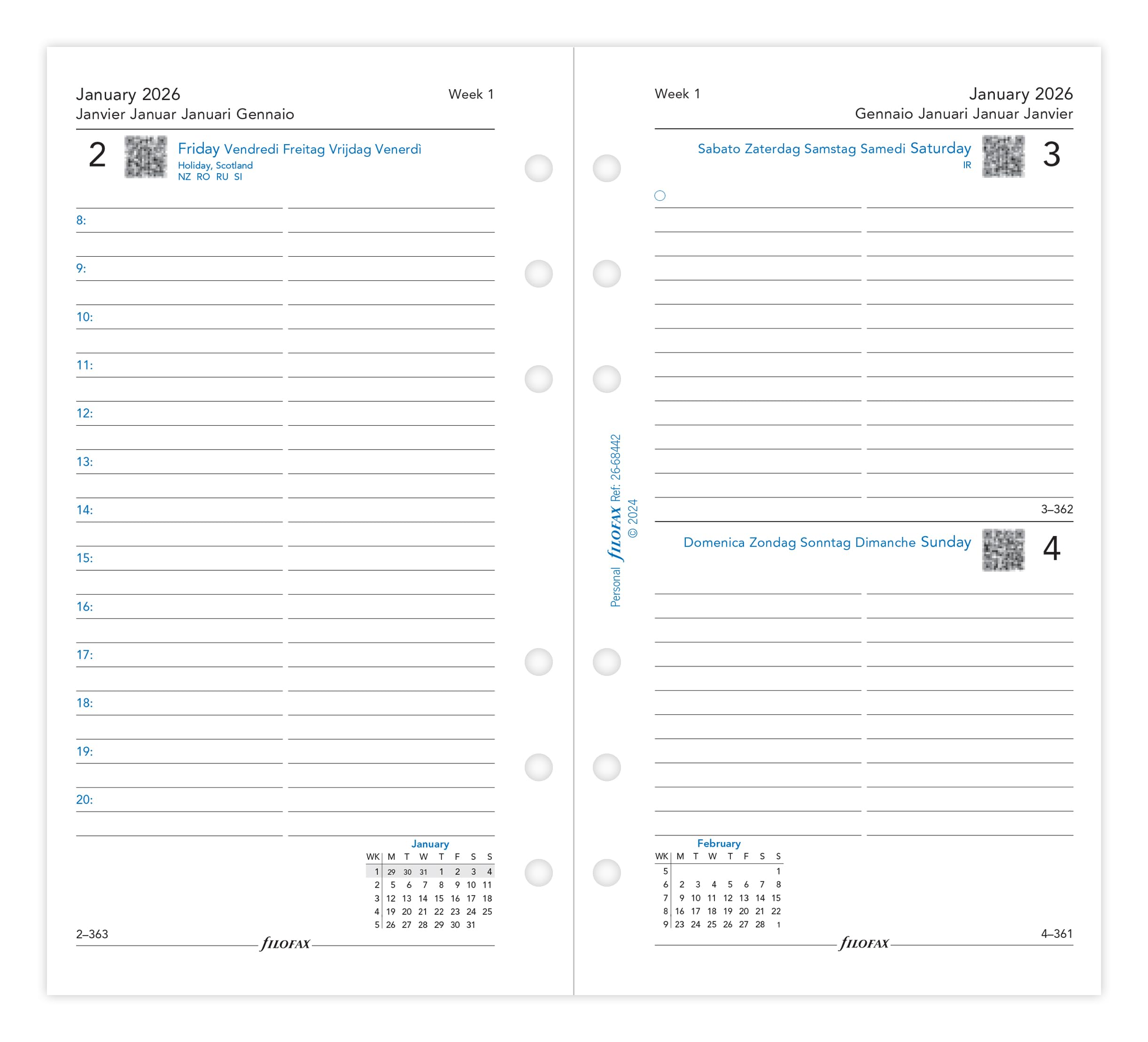 Filofax Personal day per page 5 language 2026 diary 26-68442 - Image 2
