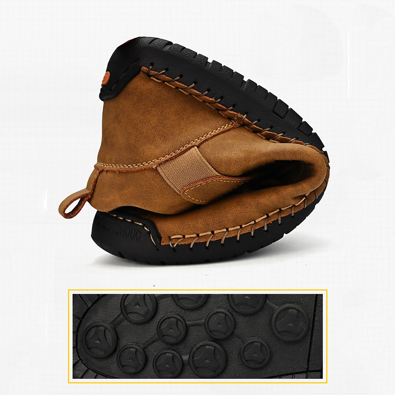 Generisch Lederschuhe Herren Handgemacht Mit Seitlichem Reißverschluss Freizeitschuhe Herren Hoch Leder Walkingschuhe Flache Sohle Fitnessschuhe Ruschfest Schlupfschuhe Outdoor Wanderschuhe Bequem